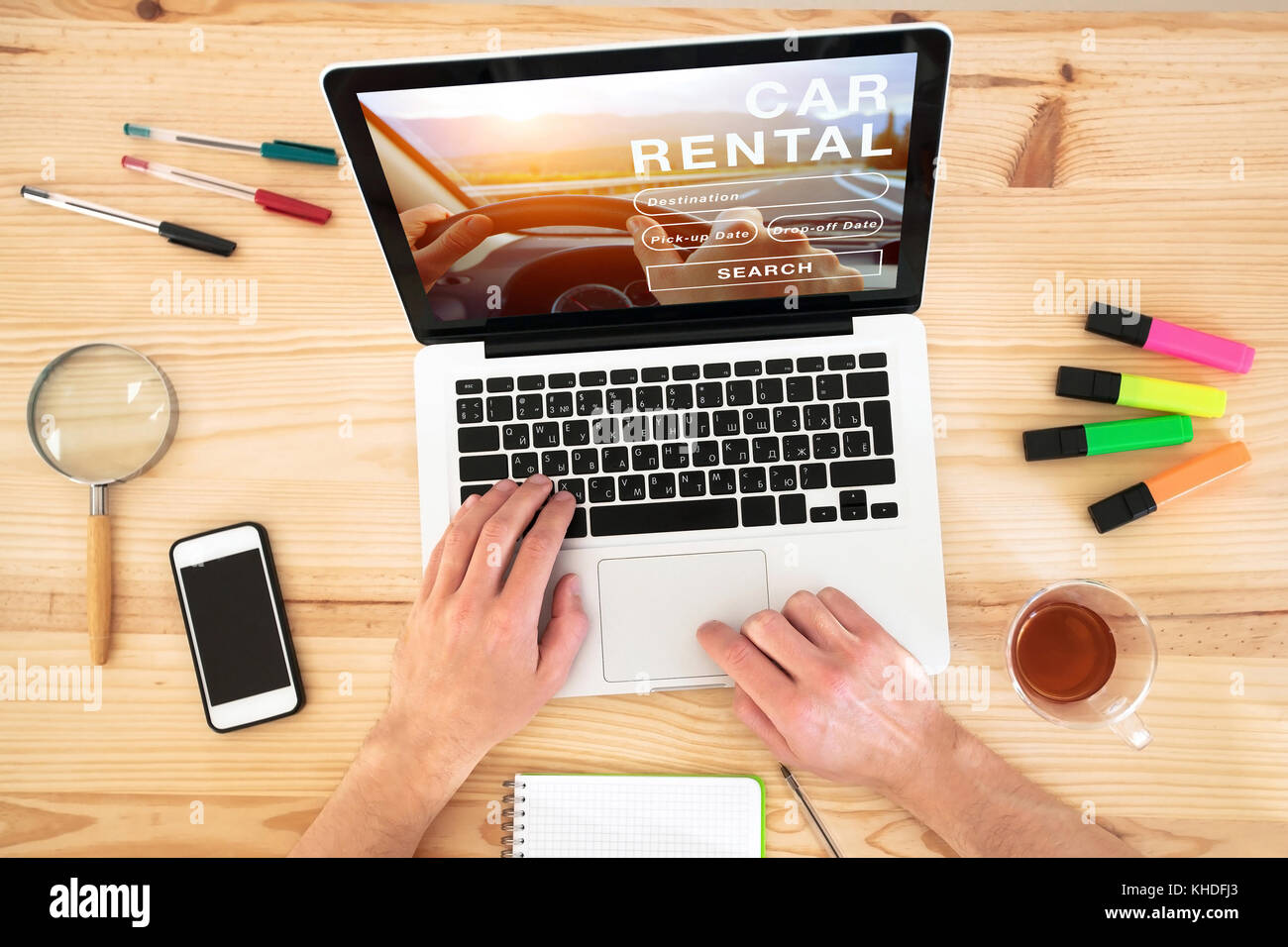 car rental online, internet website to hire vehicle Stock Photo