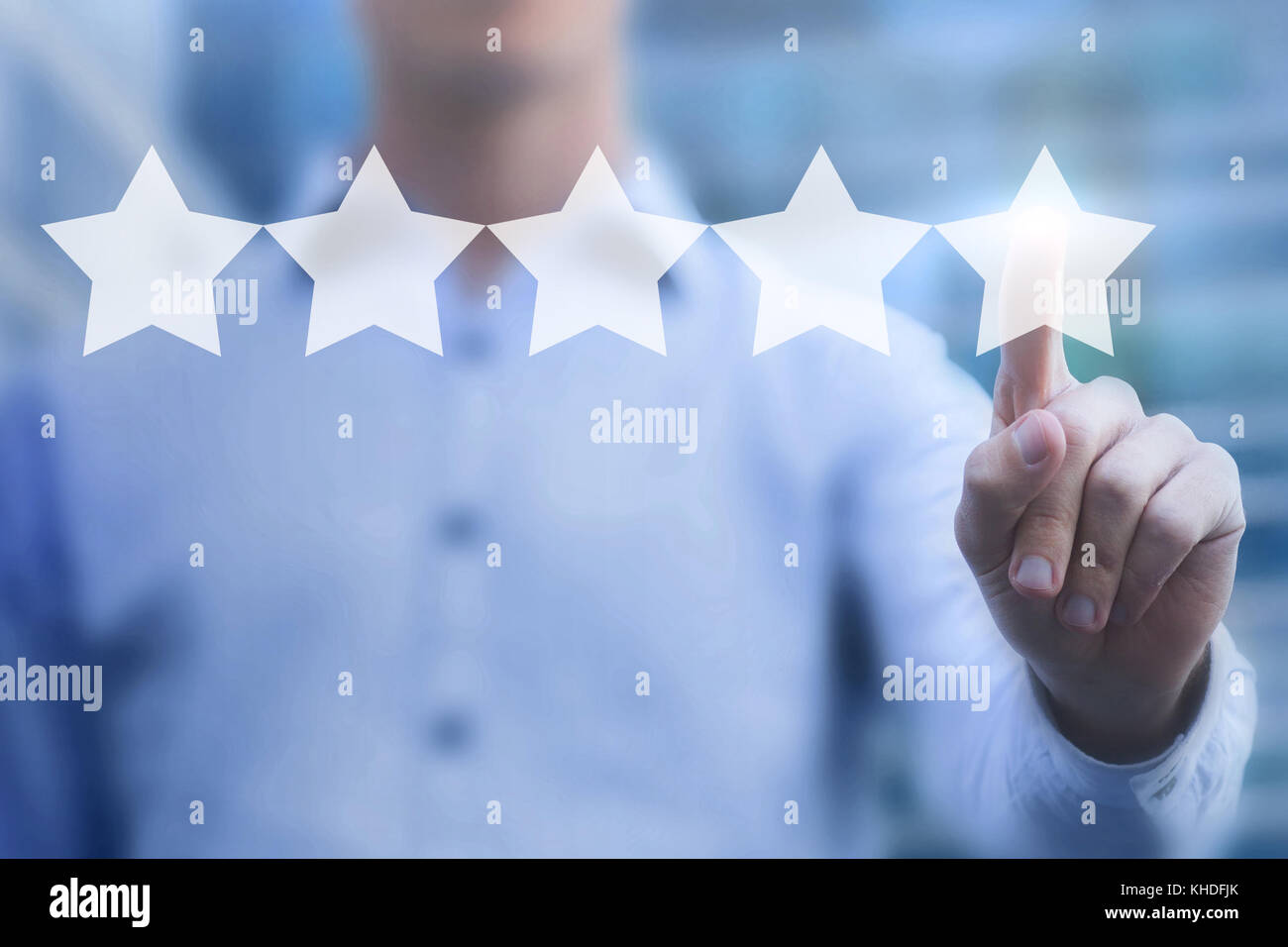 good rating online concept, 5 stars review, positive feedback of satisfied customer Stock Photo