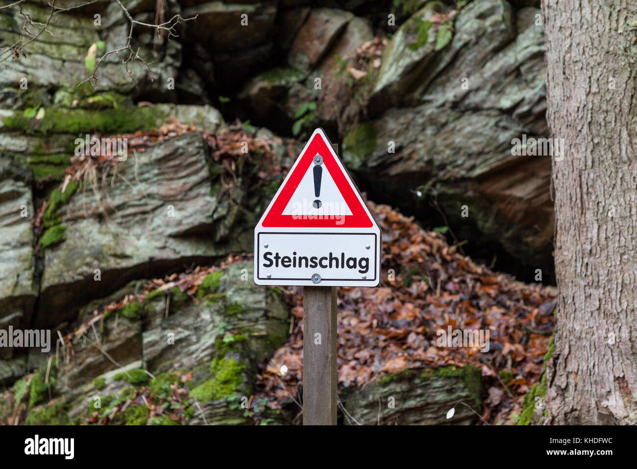 Achtung Steinschlag Selketal-Stieg Harz Stock Photo