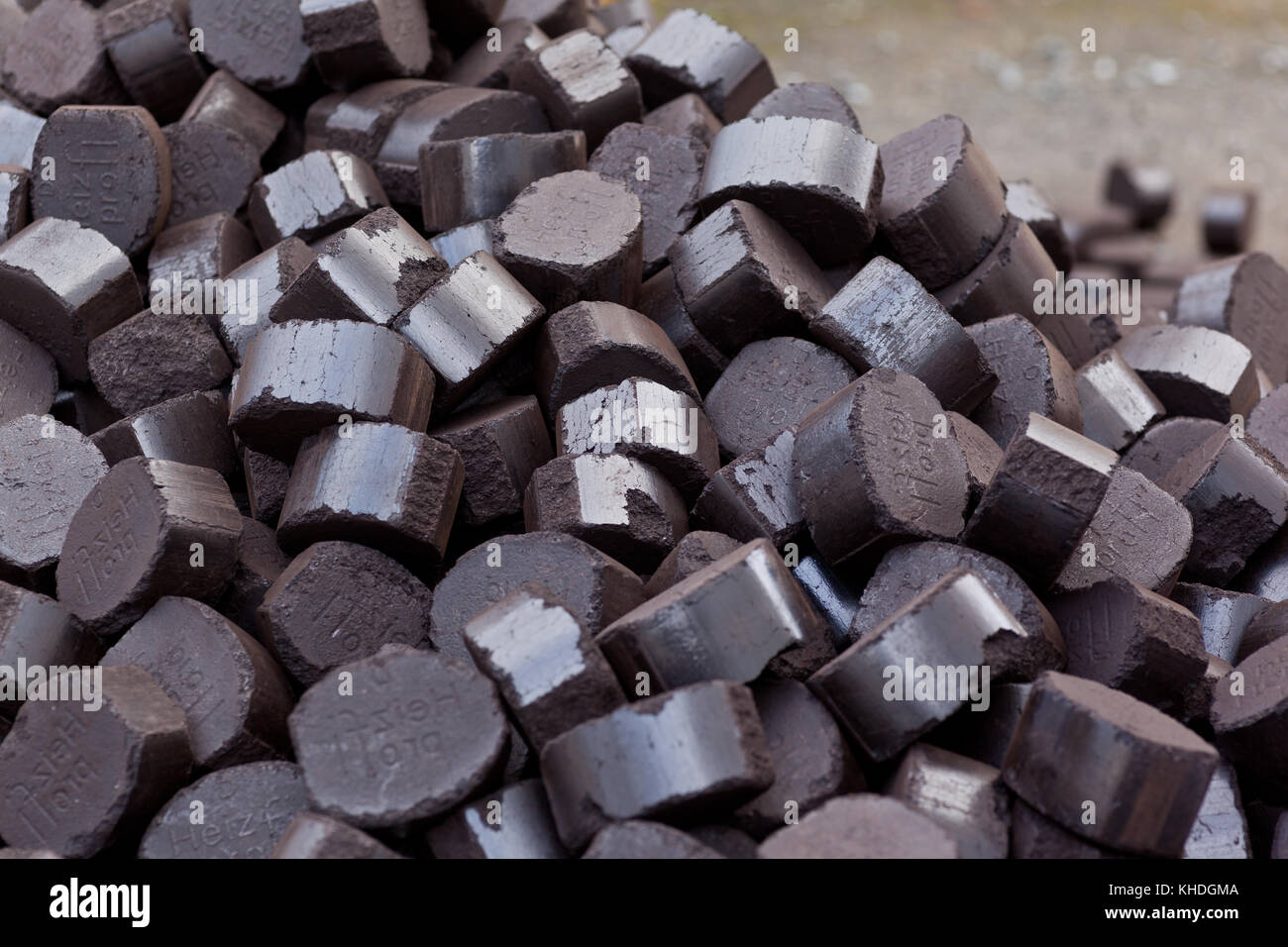 lignite briquettes in an old coal cellar, Germany, NRW, Ruhr Area, Essen,  Stock Photo, Picture And Rights Managed Image. Pic. BWI-BS310833