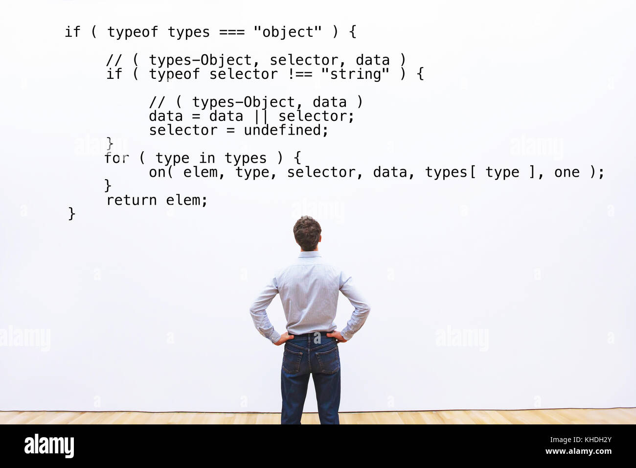 developer looking at the code javascript, abstract coding concept, learning programming Stock Photo