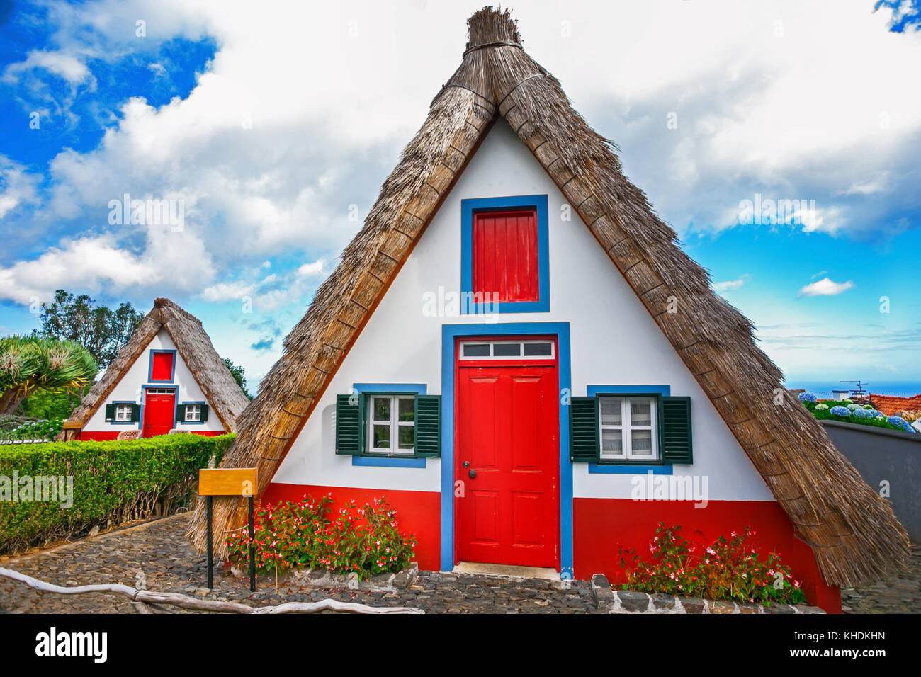 Traditional palheiros - straw-roofed houses of Santana, Madeira, Portugal Stock Photo