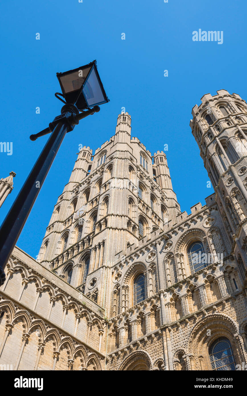 Ely Cathedral tower, view of the west tower of the medieval cathedral ...