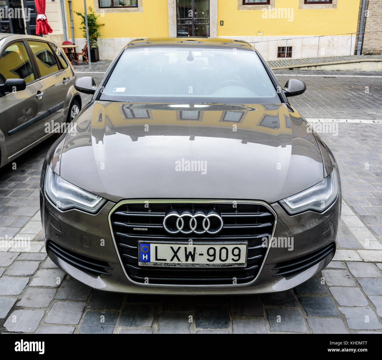 audi a6 sedan german car in an empty parking lot photo session inside car detailed photos with dashboard seats navigation display automatic gear stock photo alamy