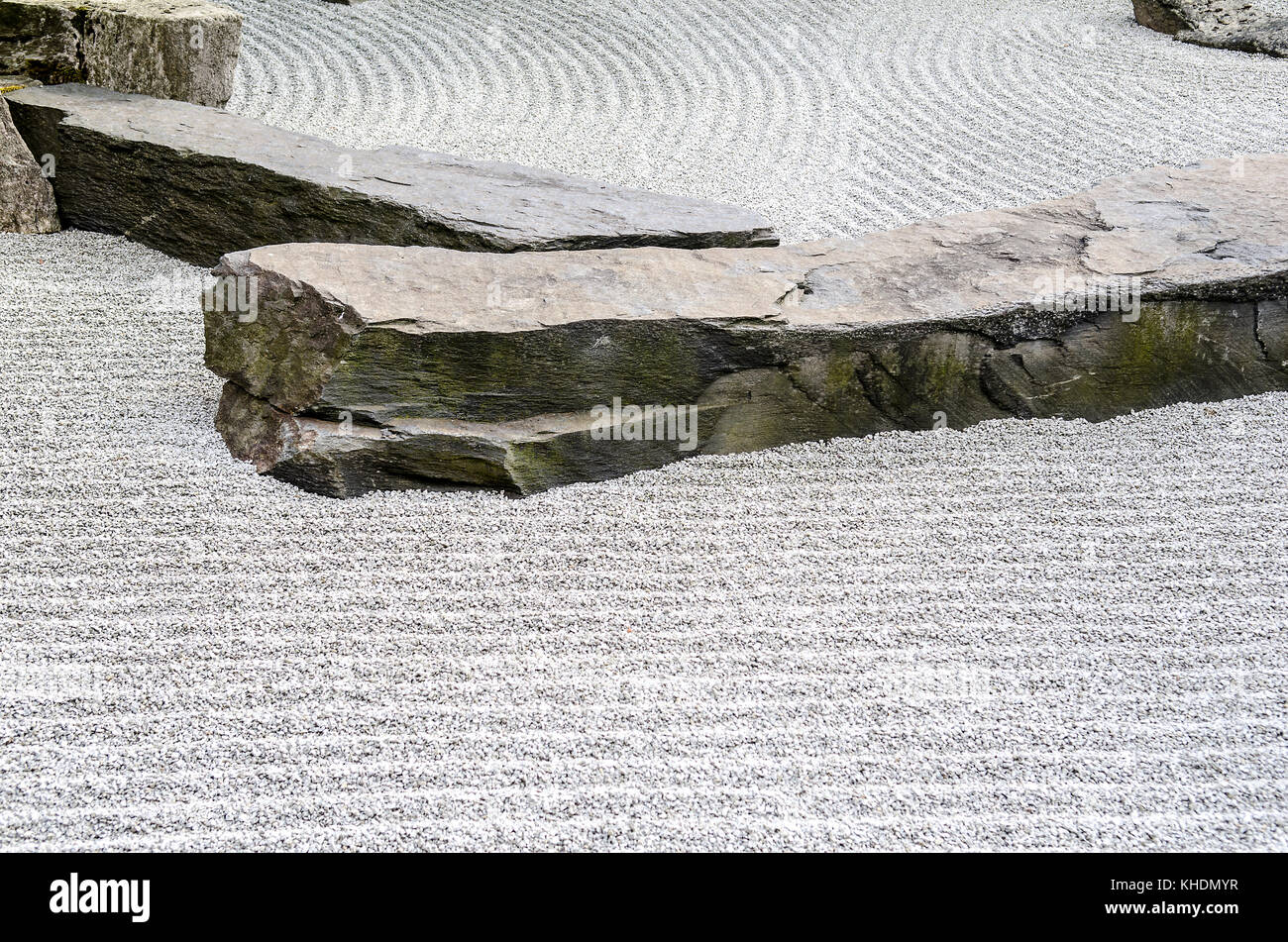Traditional Japanese Zen Garden Gray Stones And Flat Rocks