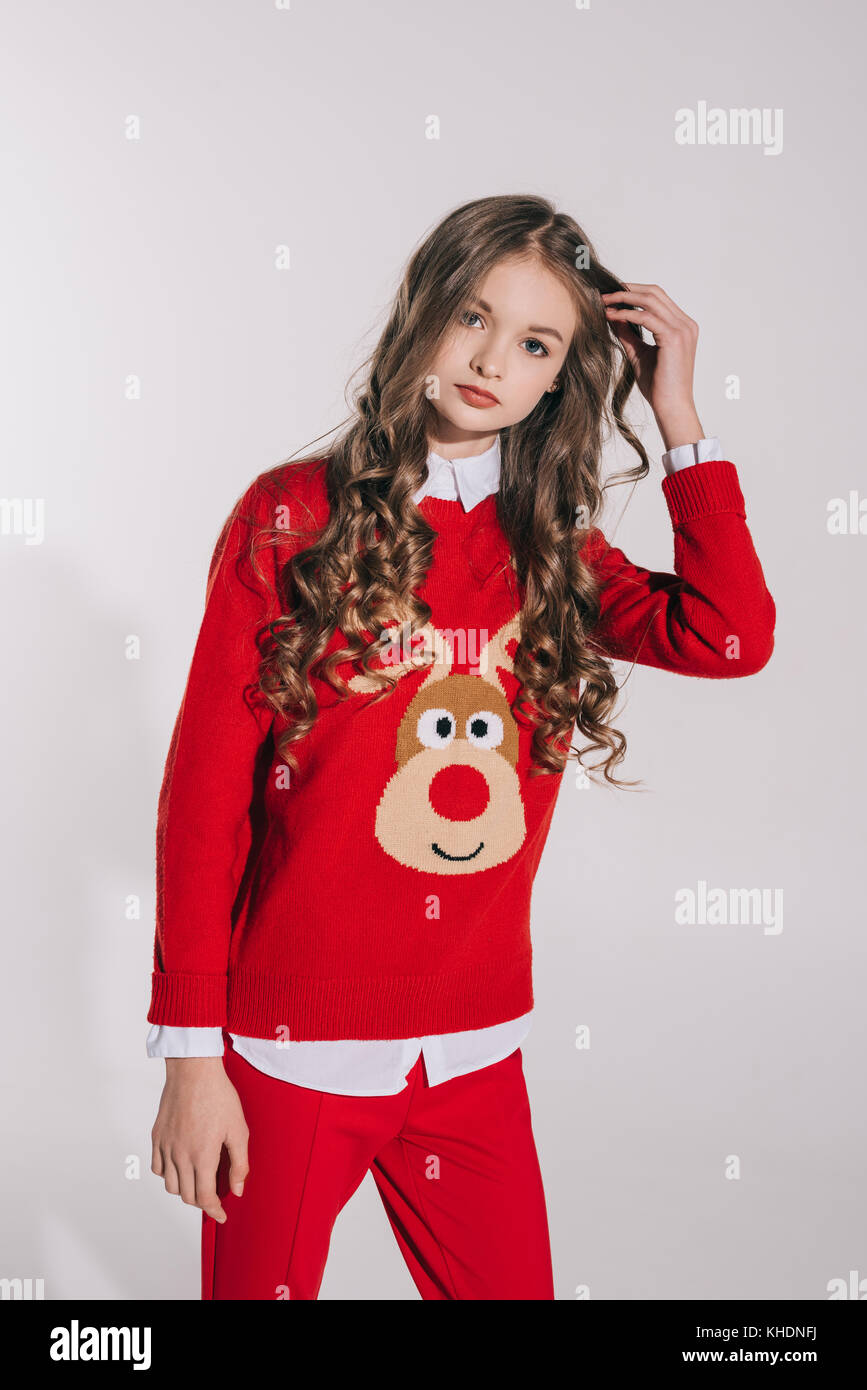 Girls Pink Reindeer Sweater