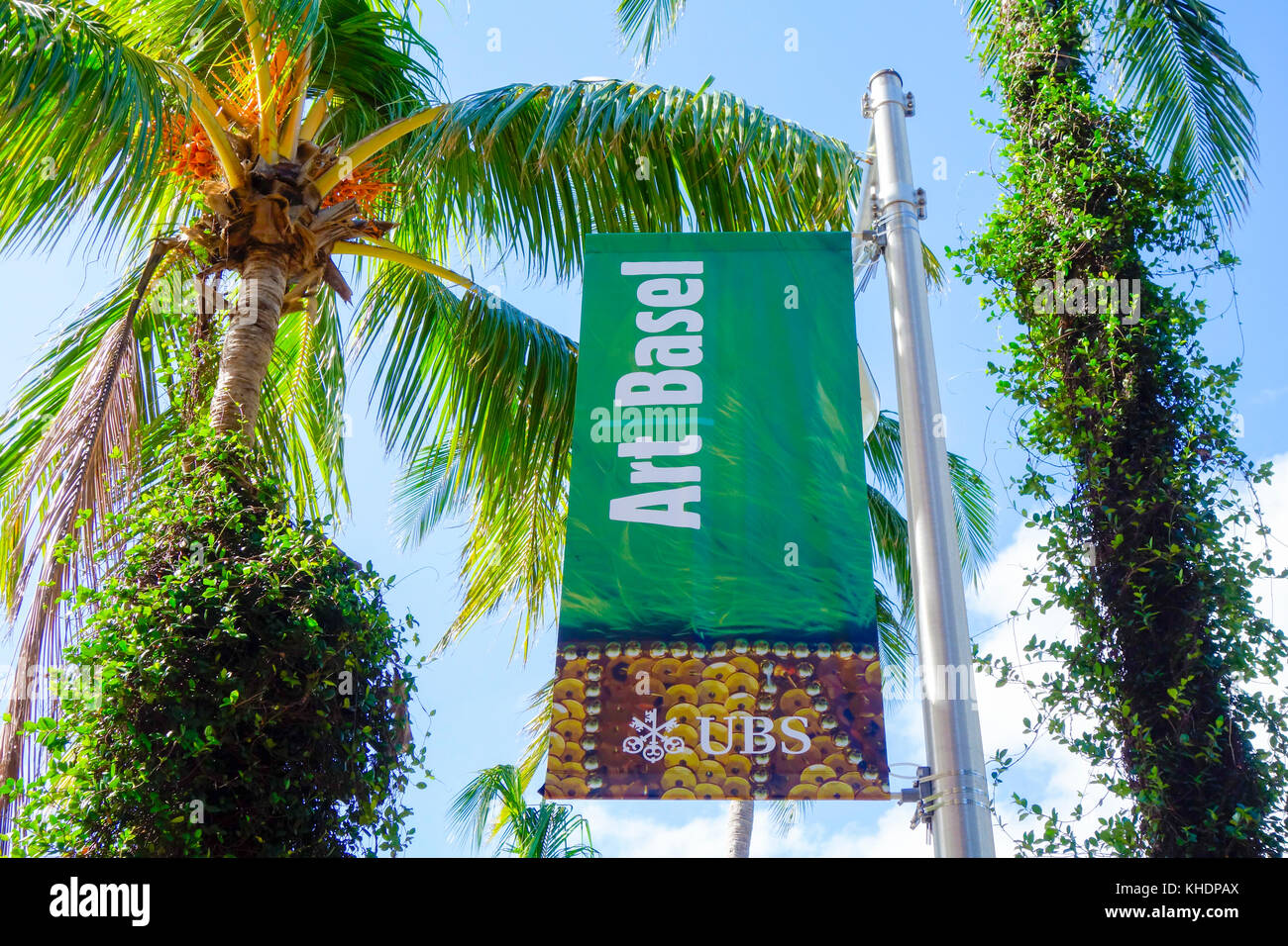 Art Basel 2017 Sign on Lincoln Road Mall, South Beach Miami, USA. Stock Photo