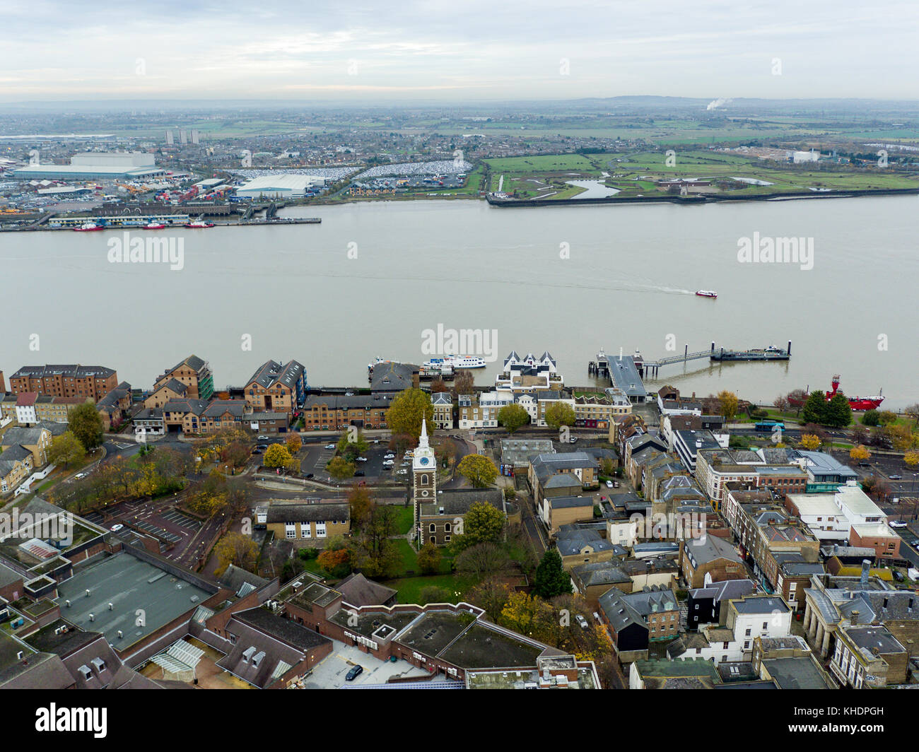 St Georges church aerial view, Gravesend, Kent, UK Stock Photo