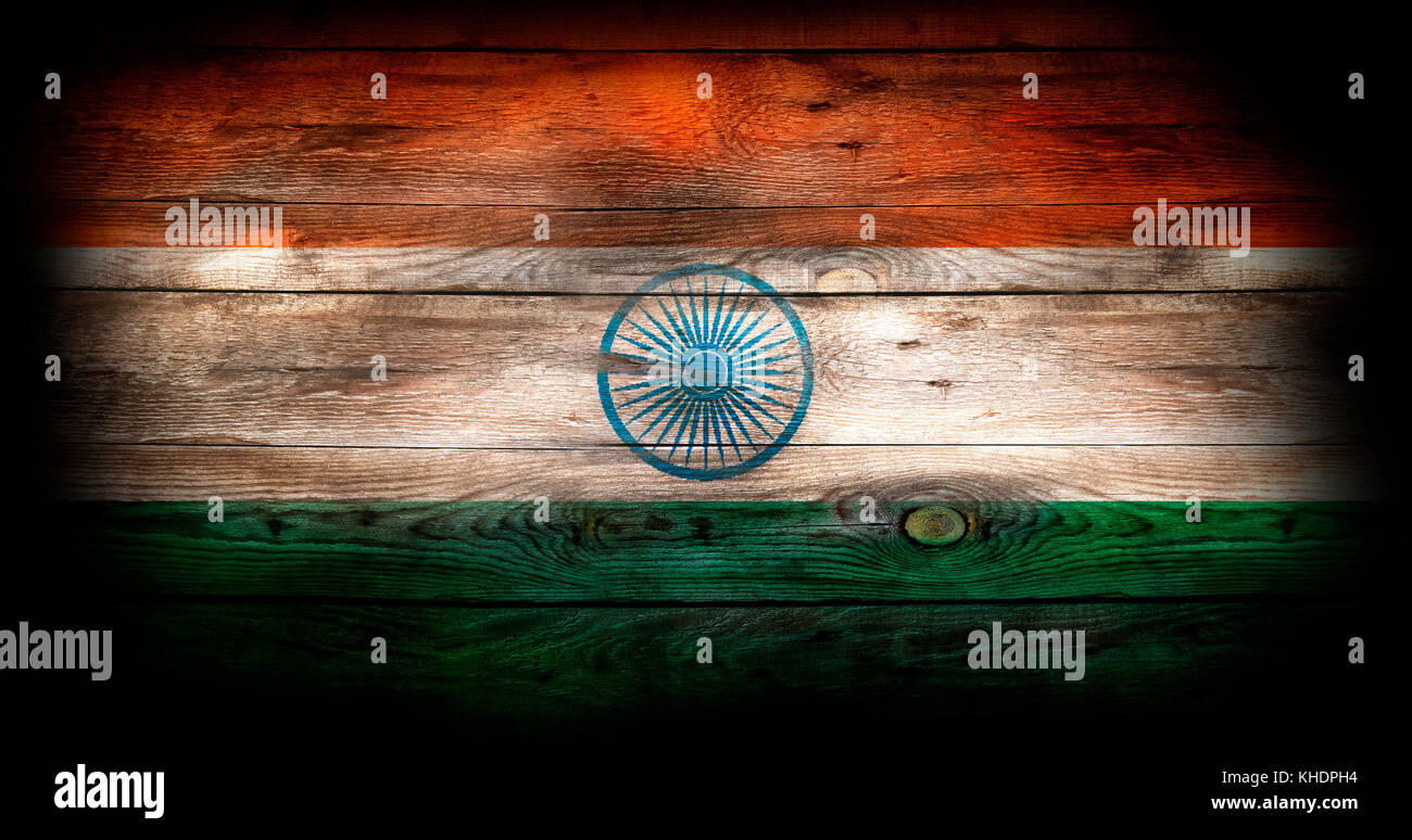 Flag of India painted on grungy wood plank Stock Photo