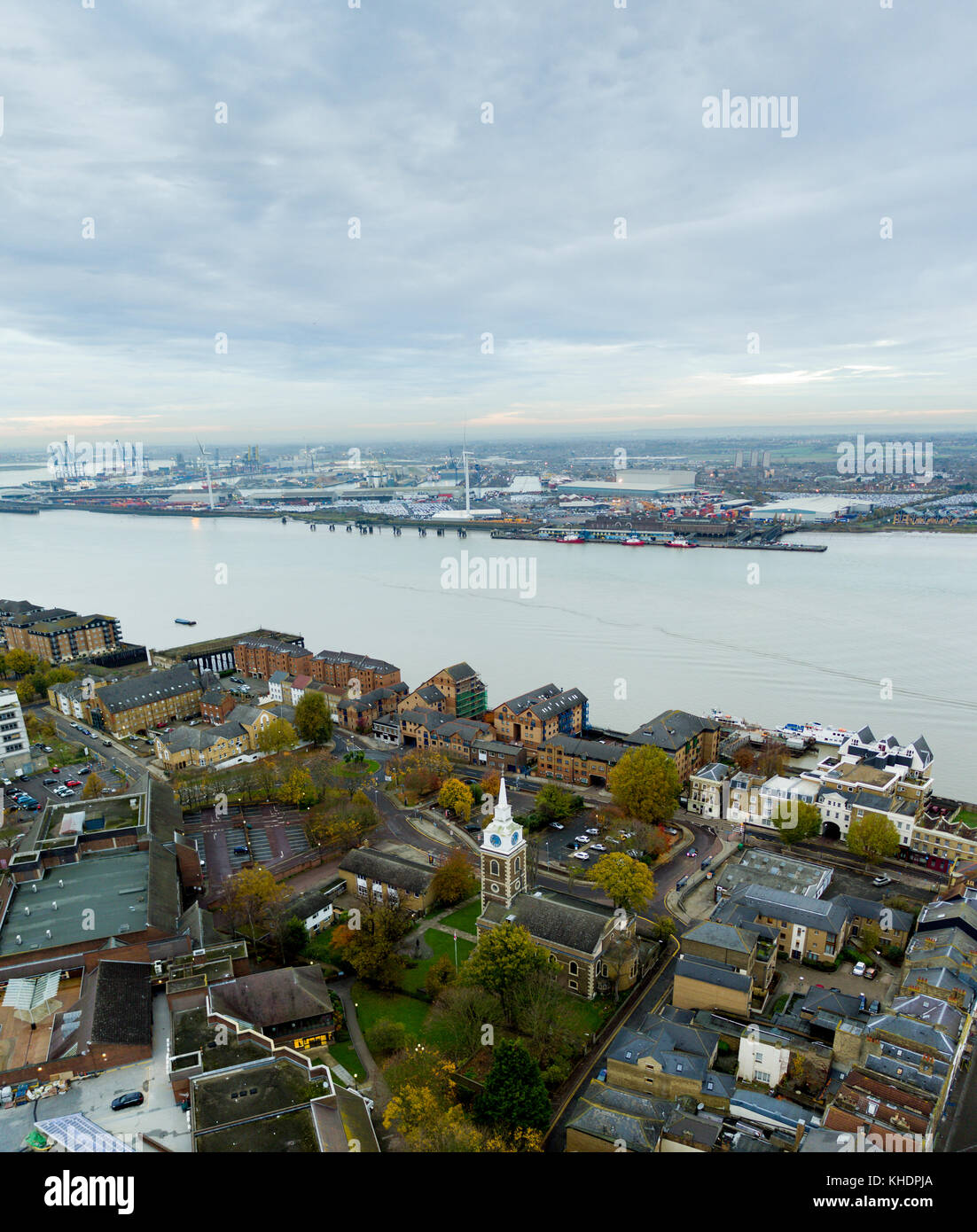 St Georges church aerial view, Gravesend, Kent, UK Stock Photo