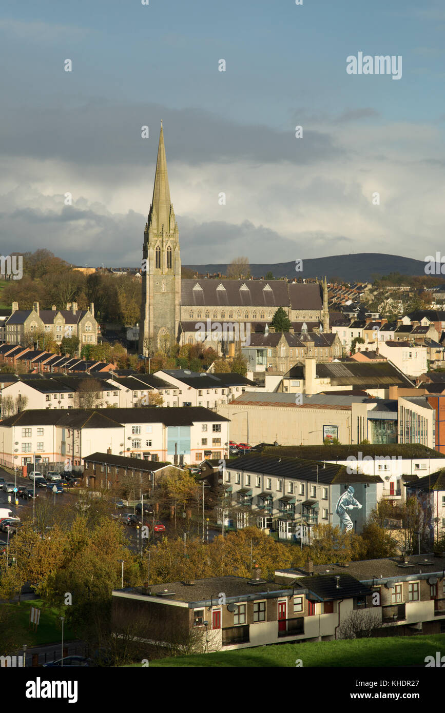 St Eugenes Cathedral from the City Walls, Derry, Londonderry, Northern