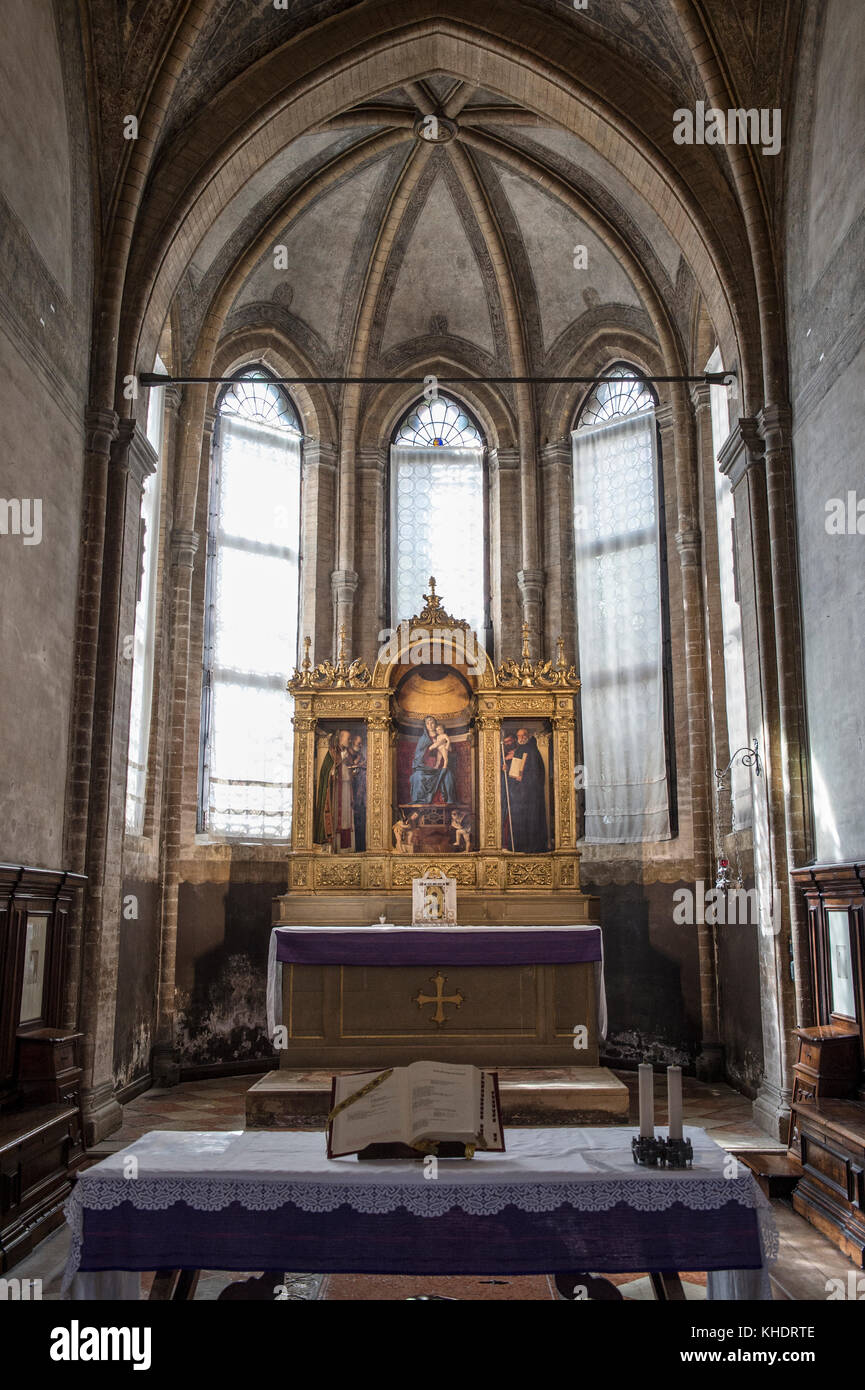 Italy, Veneto, Venice, Santa Maria Gloriosa dei Frari Church, Pesaro Chapel, Virgin Mary with Baby and Saints, Giovanni Bellini 1488 Stock Photo