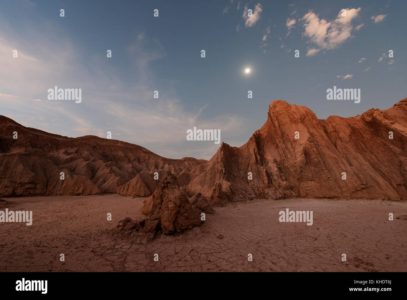 Nocturnal desert landscape at Valle de la Luna lit by moonlight Stock Photo  - Alamy