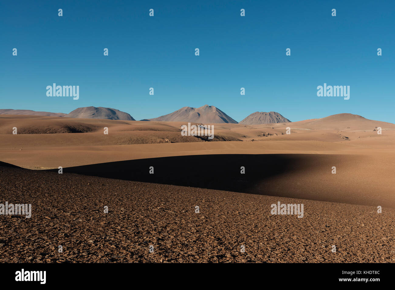 Desert landscape at the Atacama desert on the road from San Pedro de Atacama to Paso de Jama Stock Photo