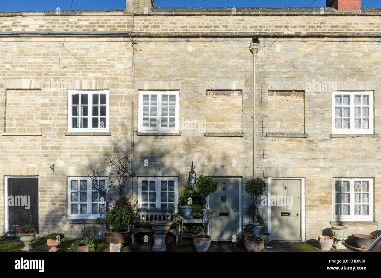 Cotswold stone houses in Cecily Hill in the Cotswold market town of