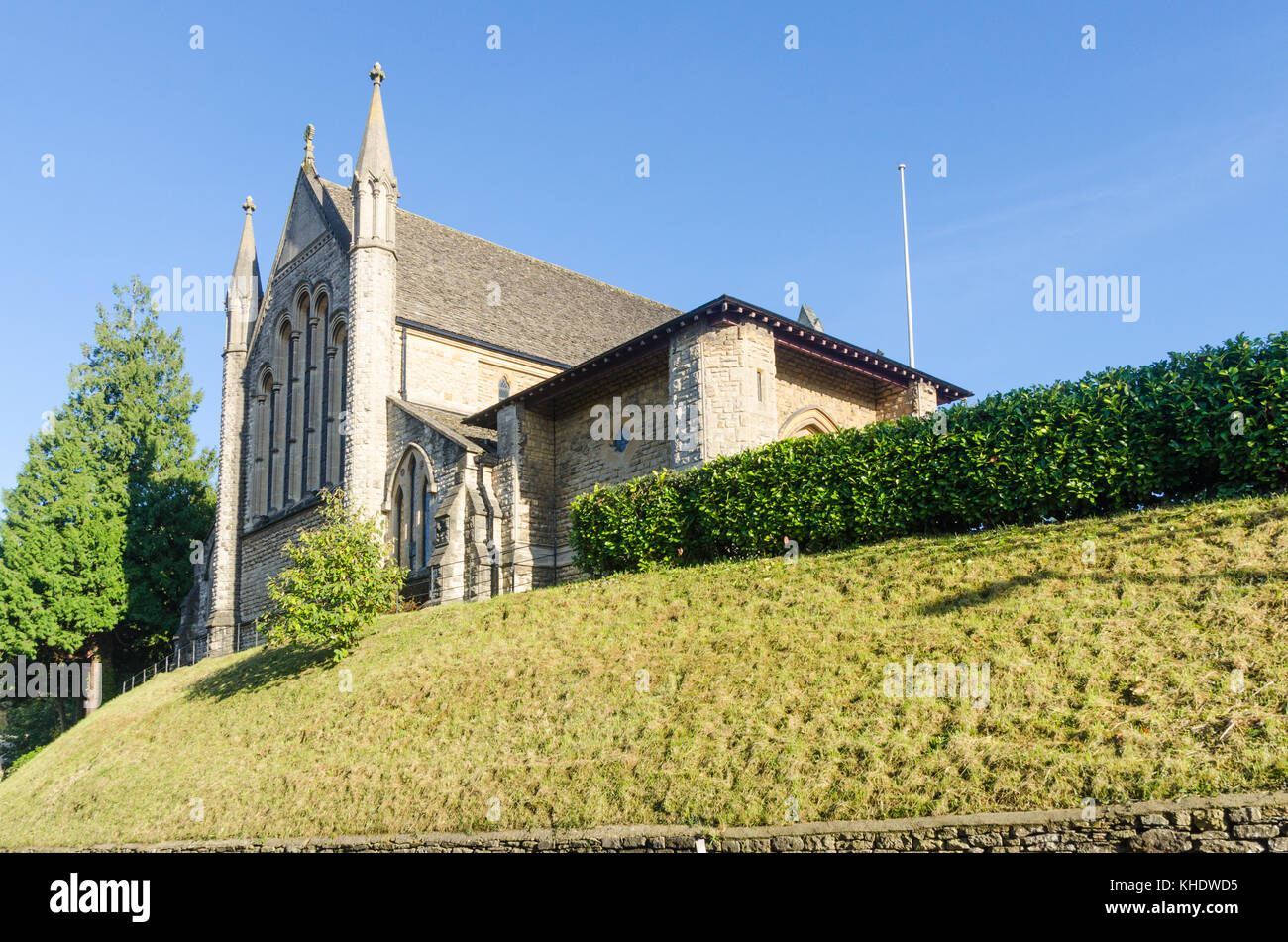St Church perched on a hill in the Cotswold town of Nailsworth