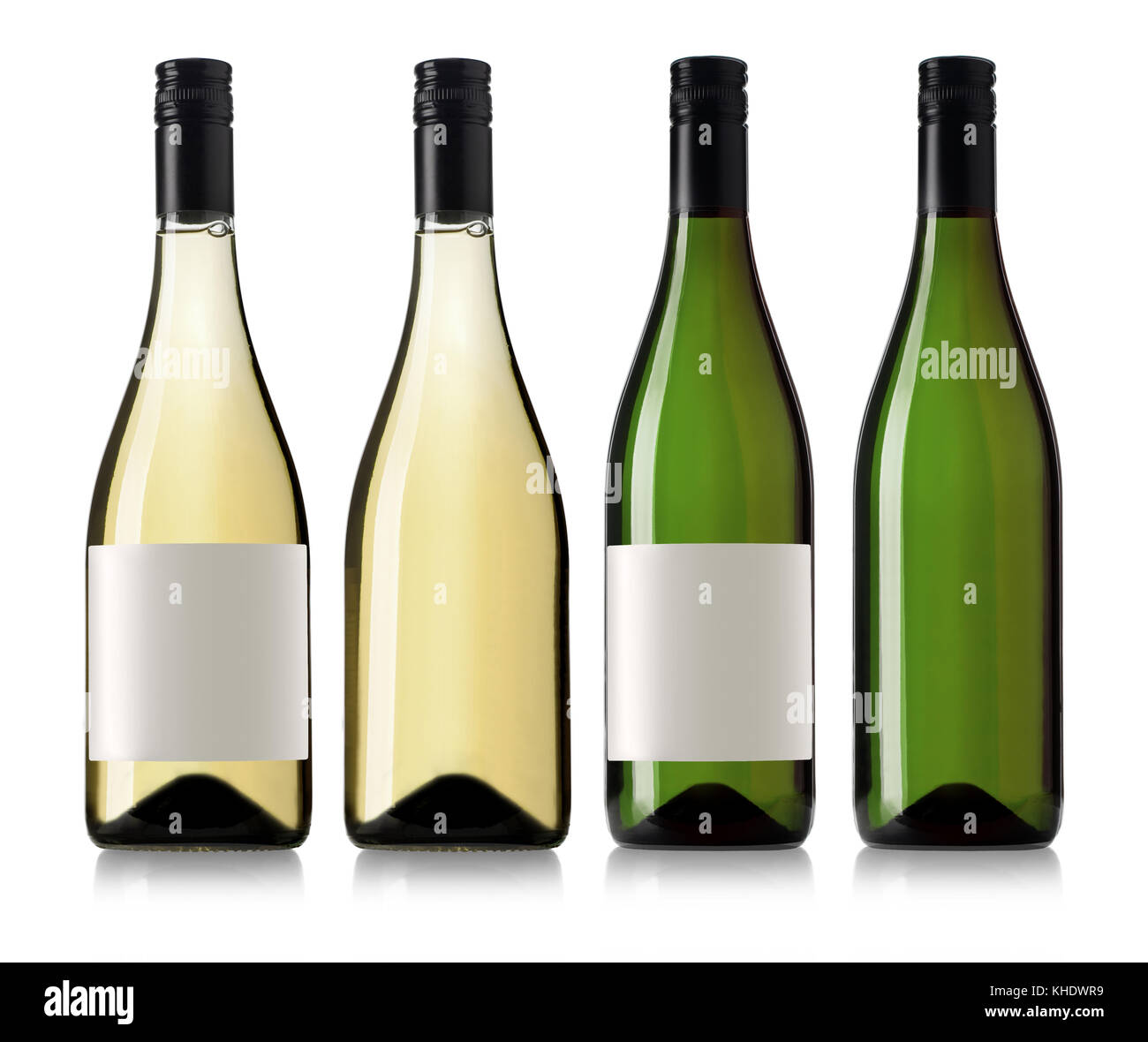 White wine bottle in clear glass bottle with blank label and no label