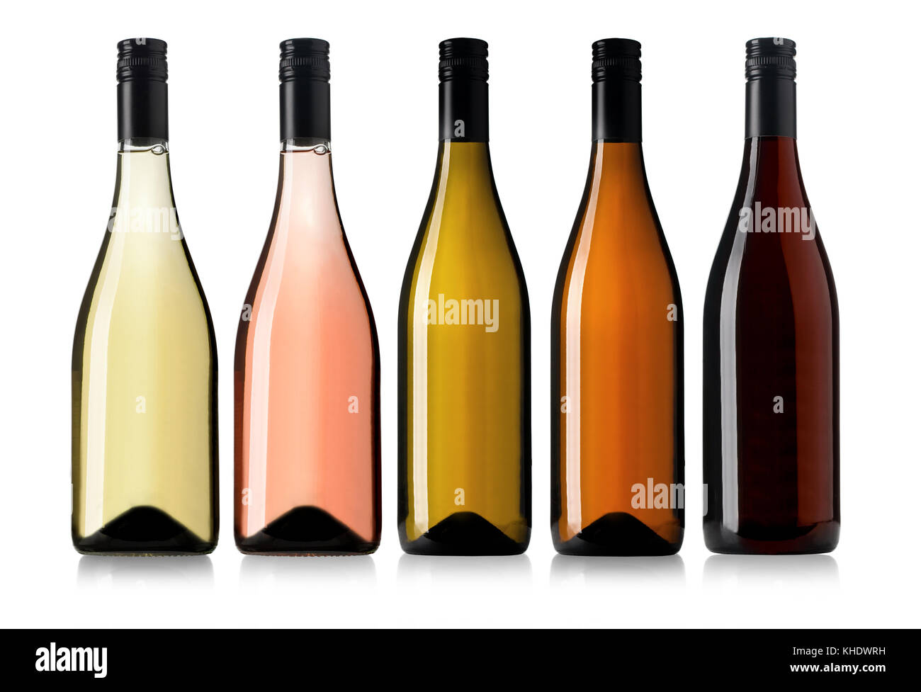 Set of white, rose, and red wine bottles.isolated on white background ...