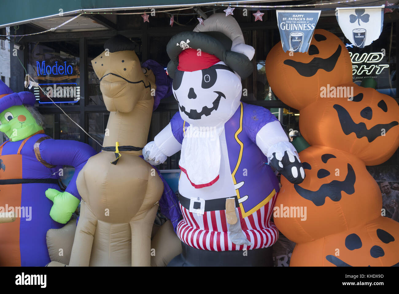 Blowup Halloween decorations for sale along 7th Avenue in Park Slope
