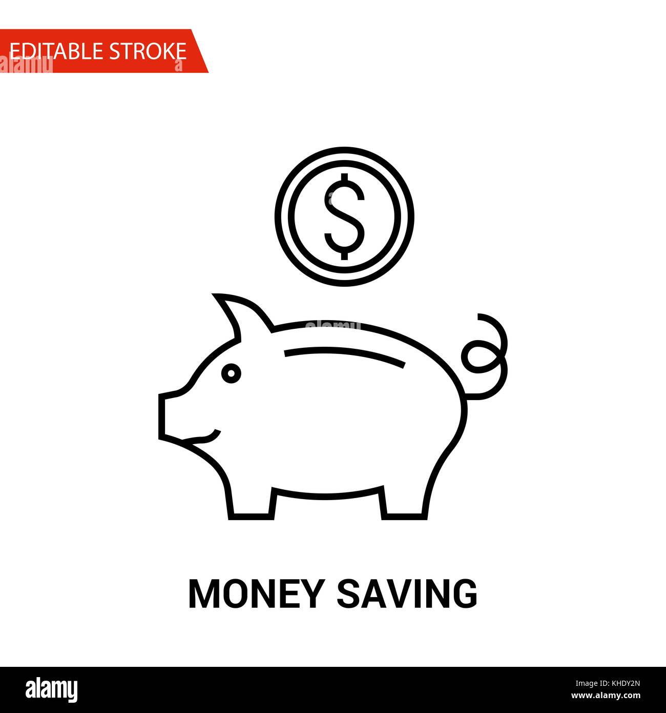 Money Saving Icon. Thin Line Vector Illustration - Adjust stroke weight ...