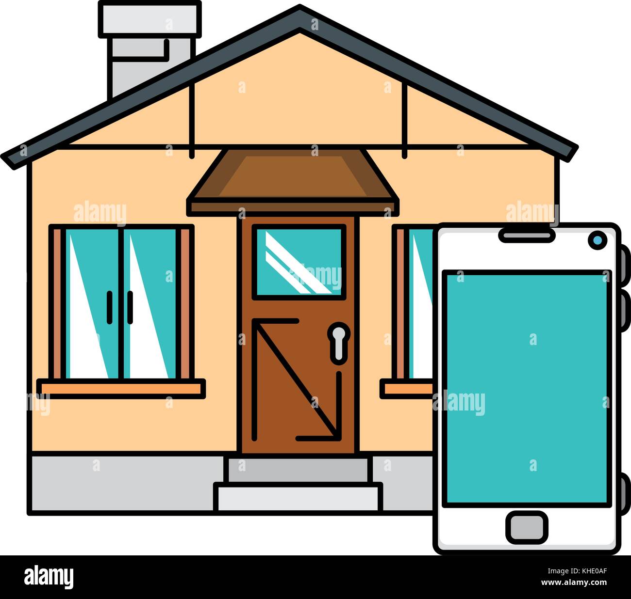 front of smarthouse with smartphone vector illustration design Stock ...