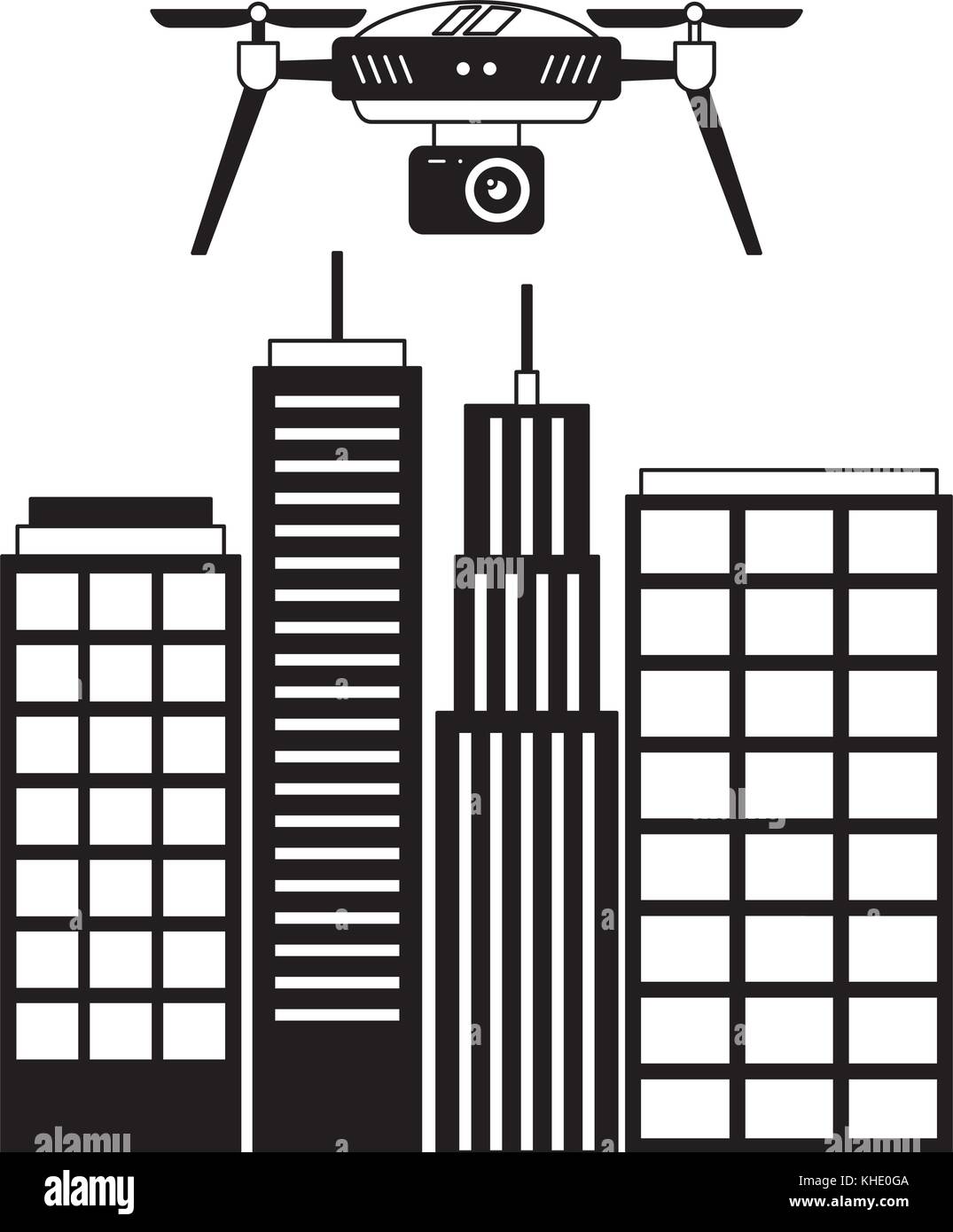 drone with camera flying on city landscape buildings Stock Vector Image ...