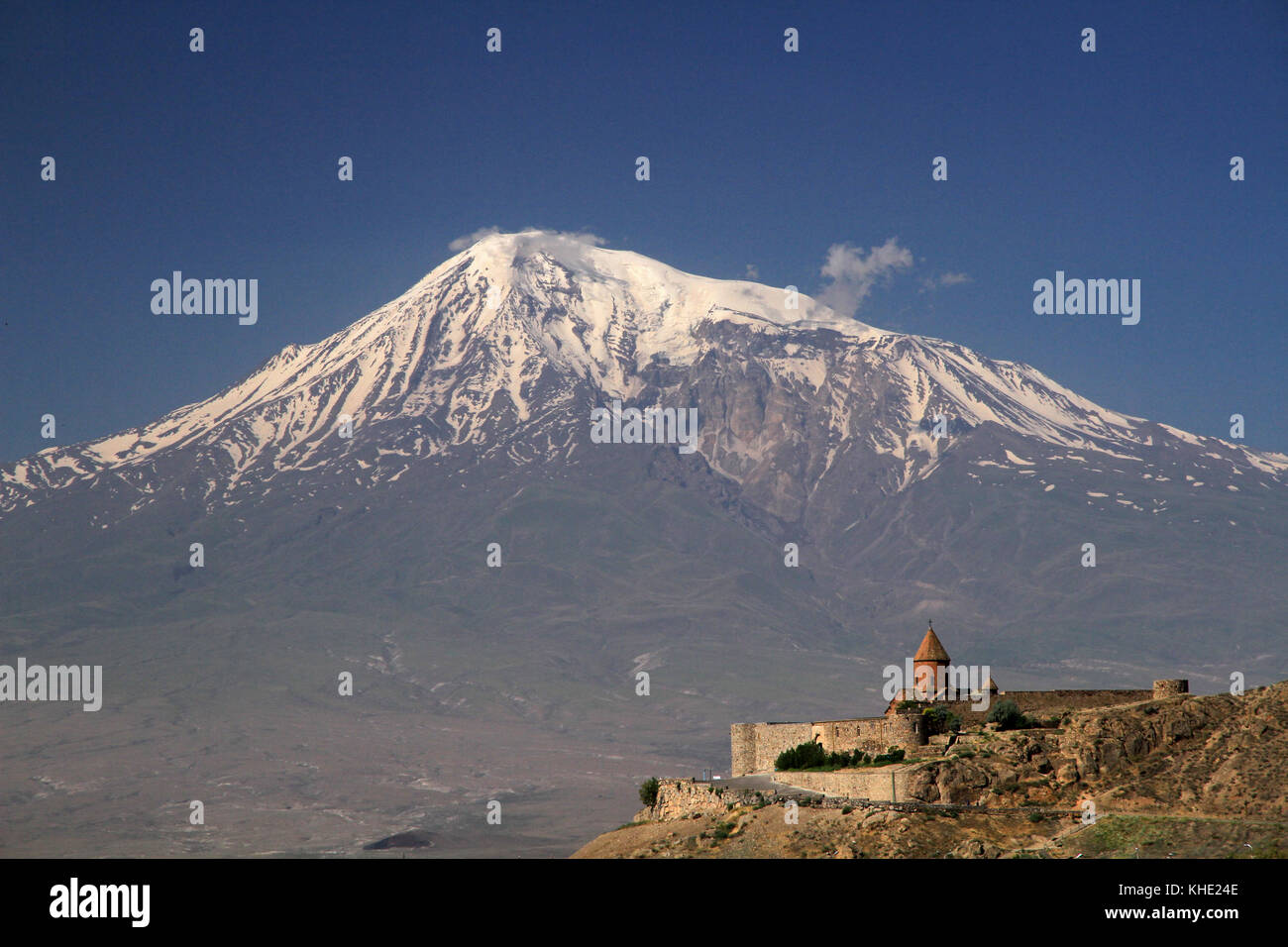 Khor Virap with Mount Ararat in background, Armenia Stock Photo