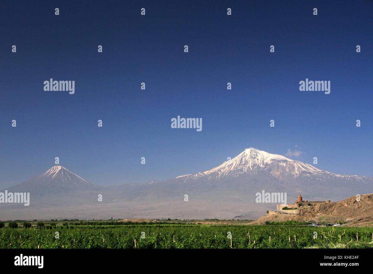 Khor Virap with Mount Ararat in background, Armenia Stock Photo