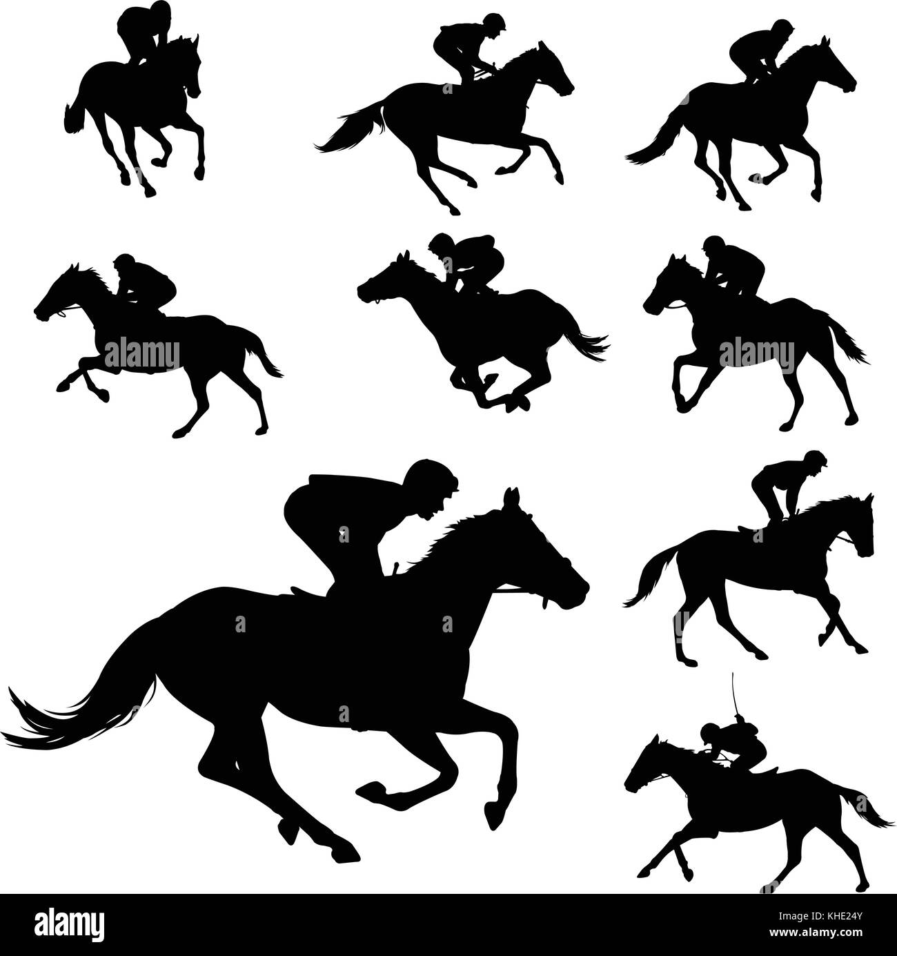 racing horses and jockeys silhouettes 2 - vector Stock Vector