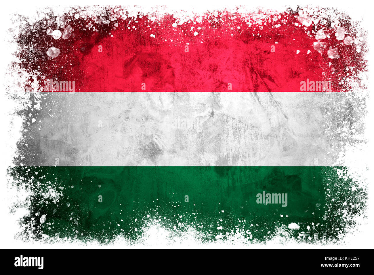 National flag of Hungary on grunge concrete background Stock Photo