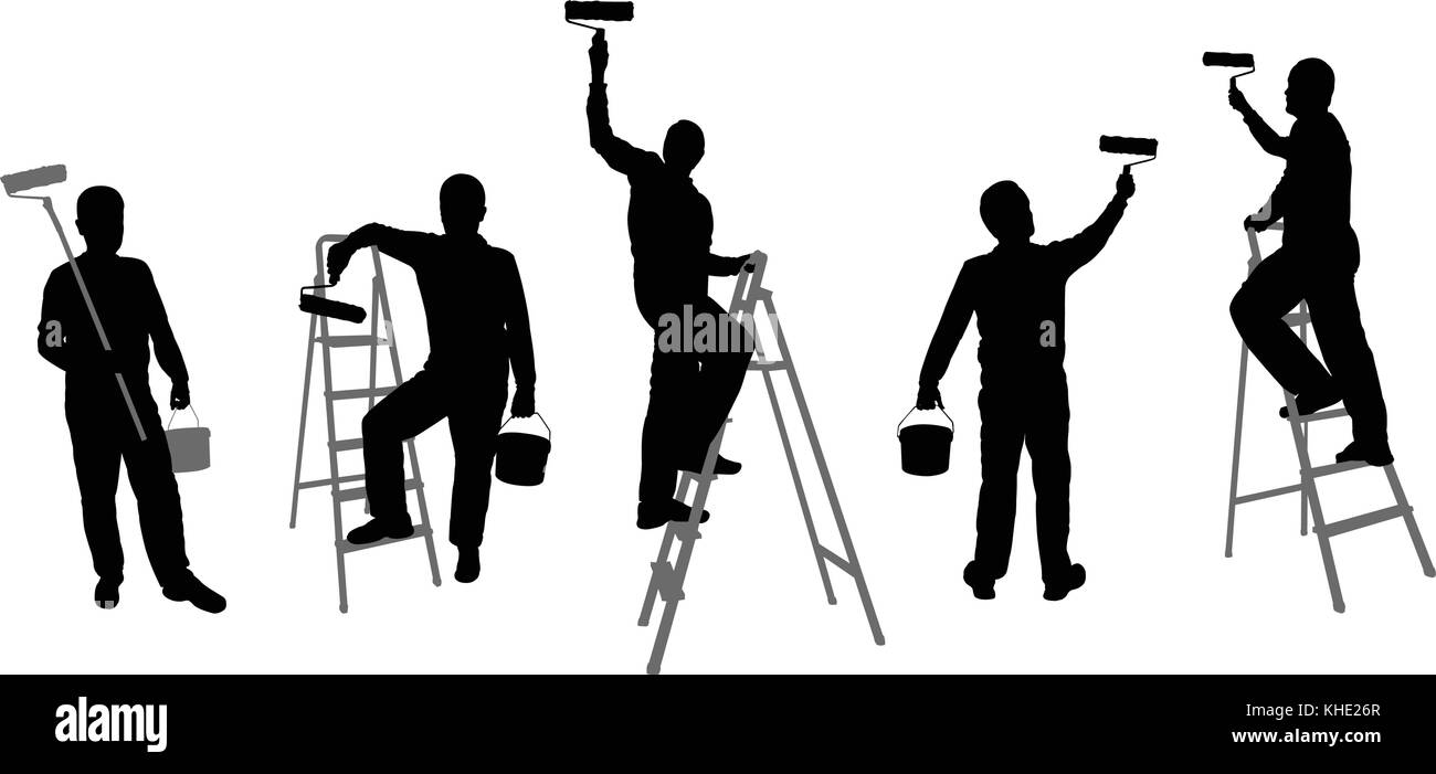 house painters silhouettes - vector Stock Vector