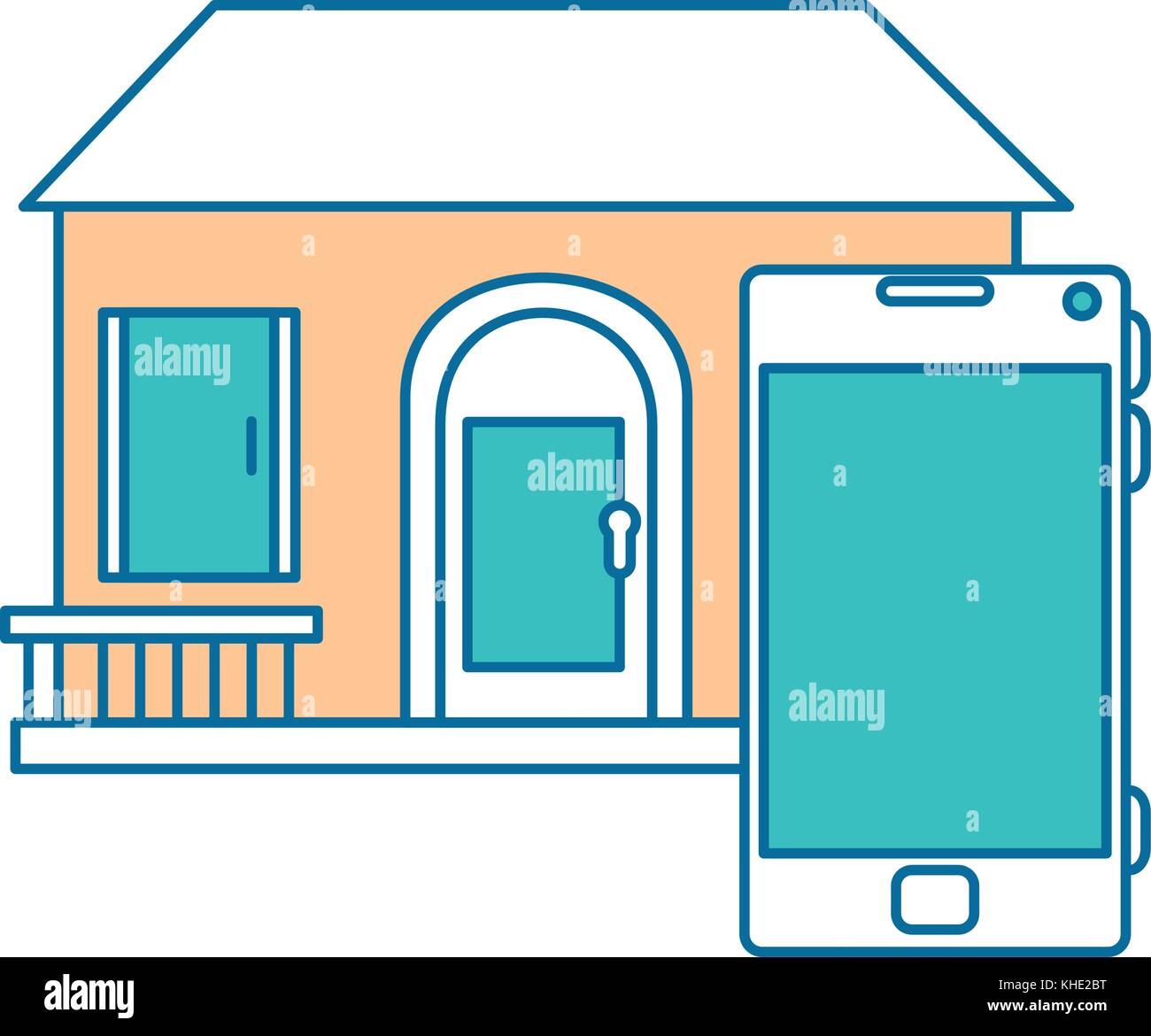front of smarthouse with smartphone vector illustration design Stock ...