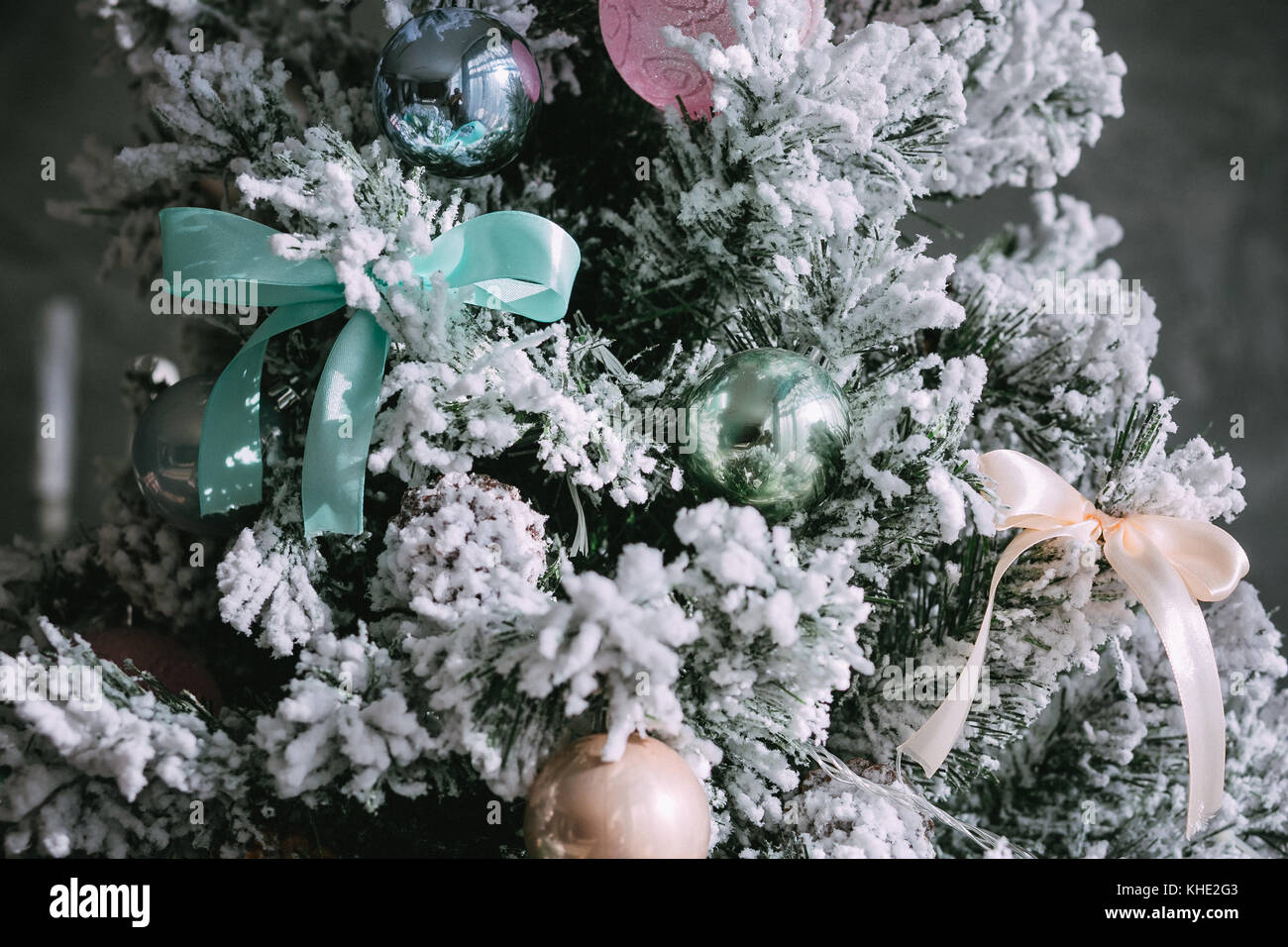 Close up of decorated artificial Christmas tree Stock Photo - Alamy