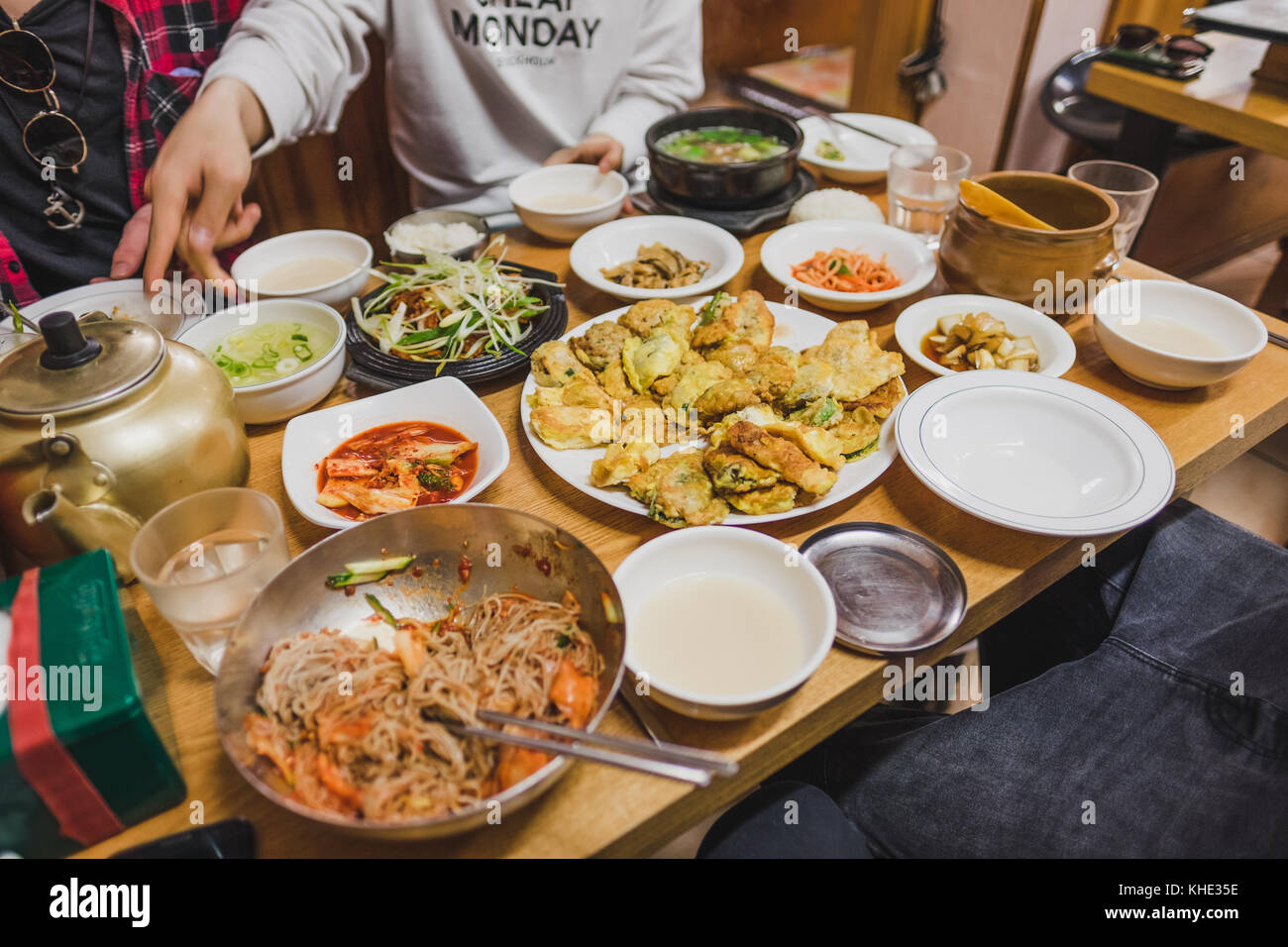 A spread of korean food at a traditional korean restaurant, Insadong, seoul 2017 Stock Photo