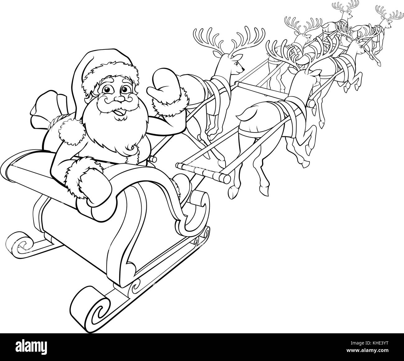 Santa Claus and Reindeer Christmas Sleigh Sled  Stock Vector