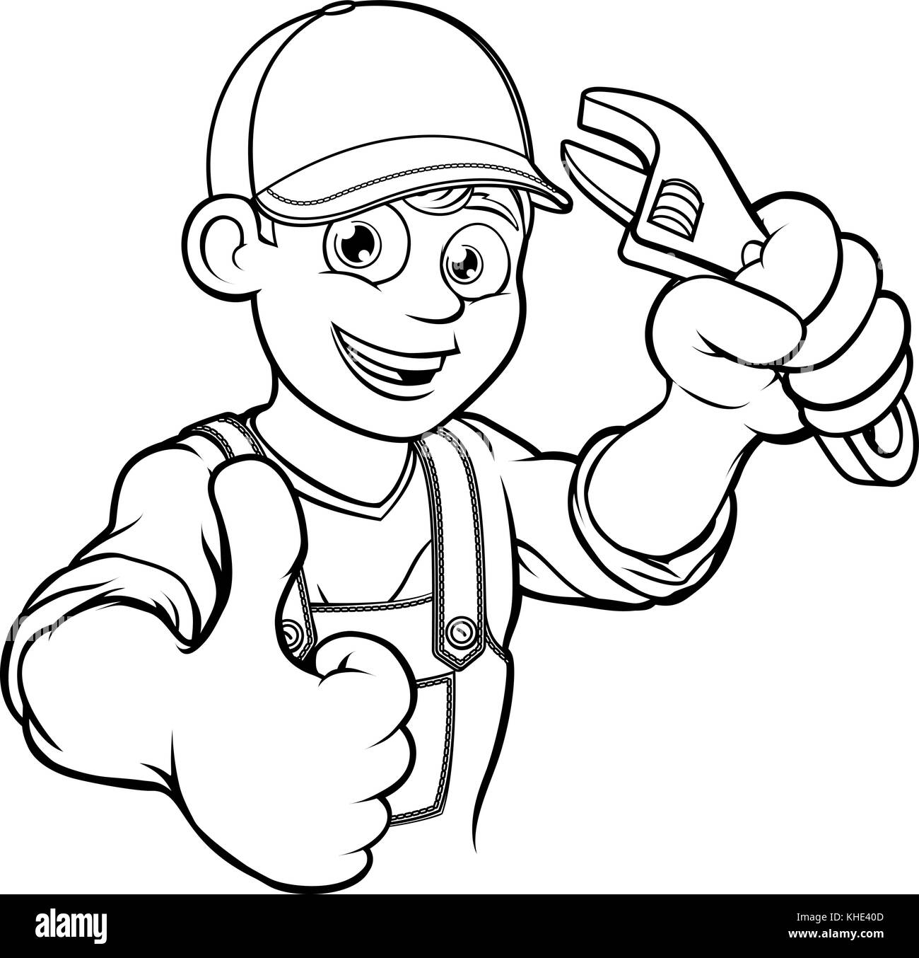 Mechanic or Plumber Handyman With Wrench Cartoon Stock Vector