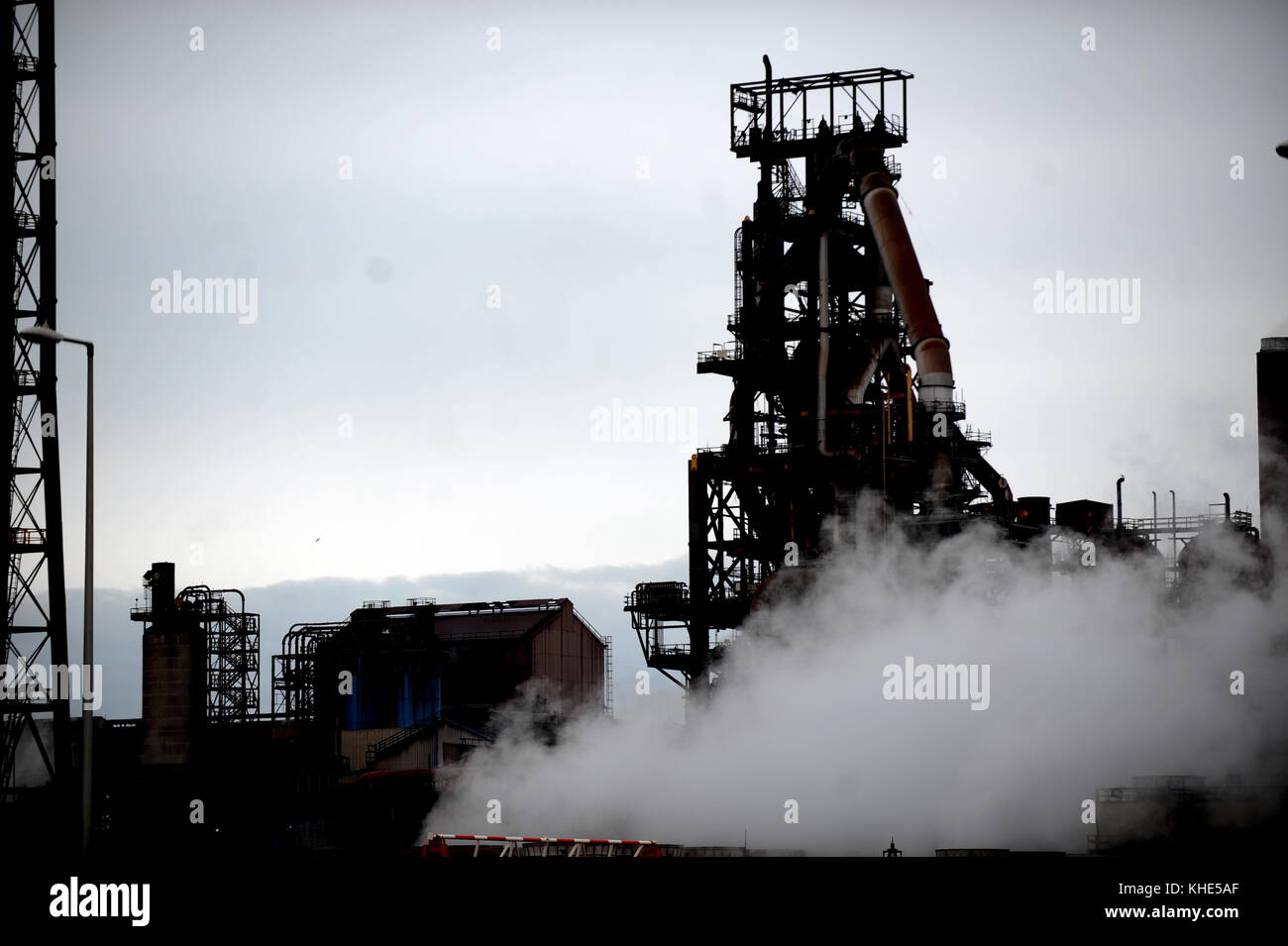 One of the blast furnaces at Port Talbot Steel Works in South Wlaes Stock Photo