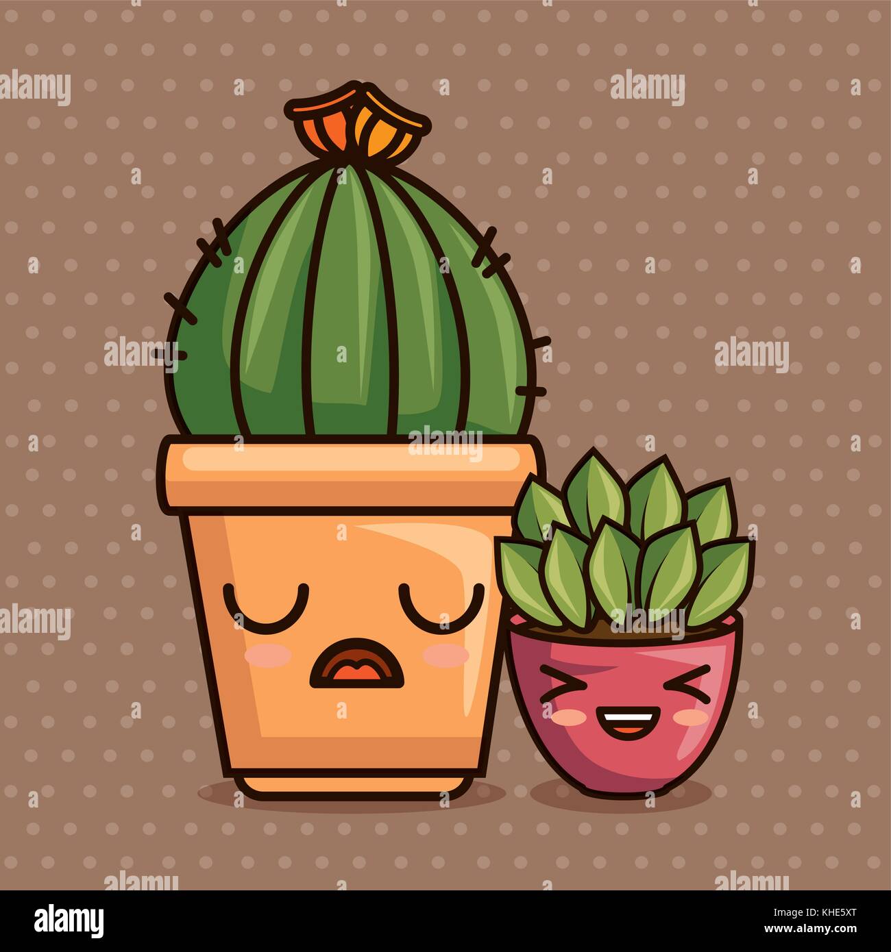Cute Kawaii Cactus And Succulent Cartoon Stock Vector Image Art Alamy