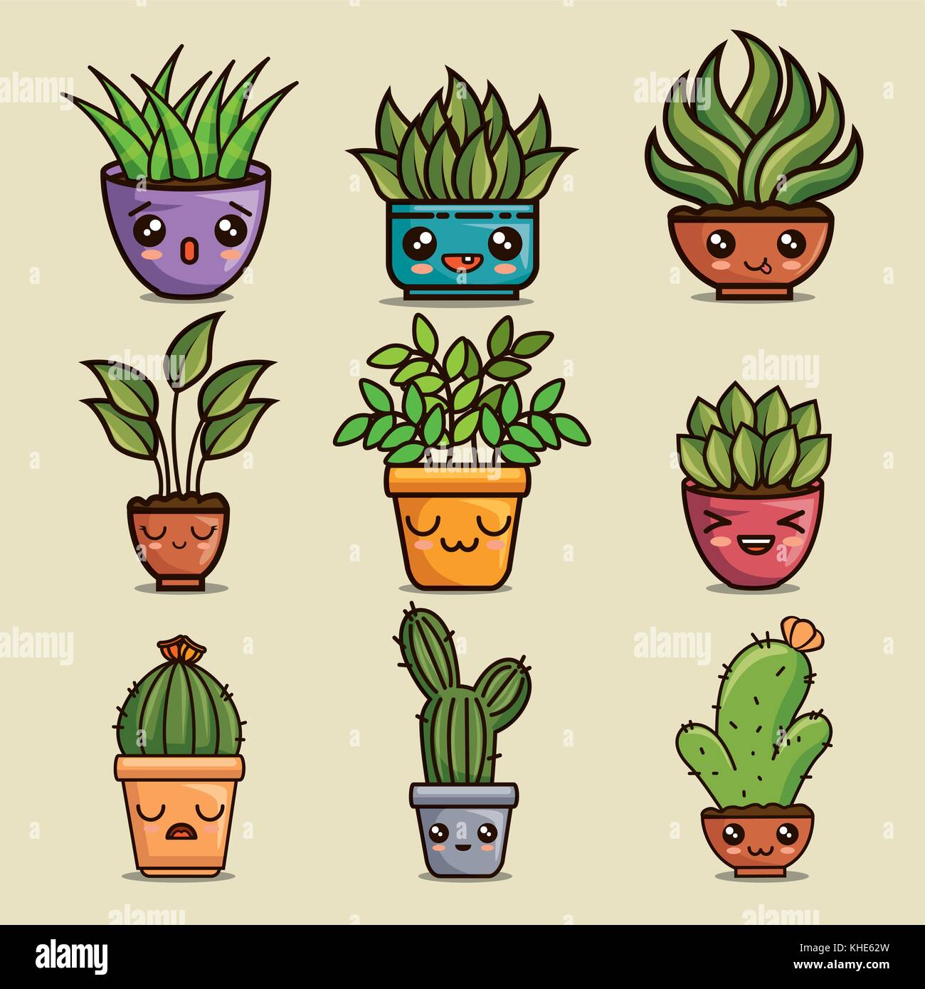 cute lovely kawaii house plants cartoons Stock Vector Image & Art - Alamy
