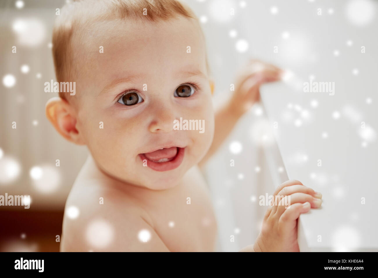 face of happy little baby boy or girl Stock Photo