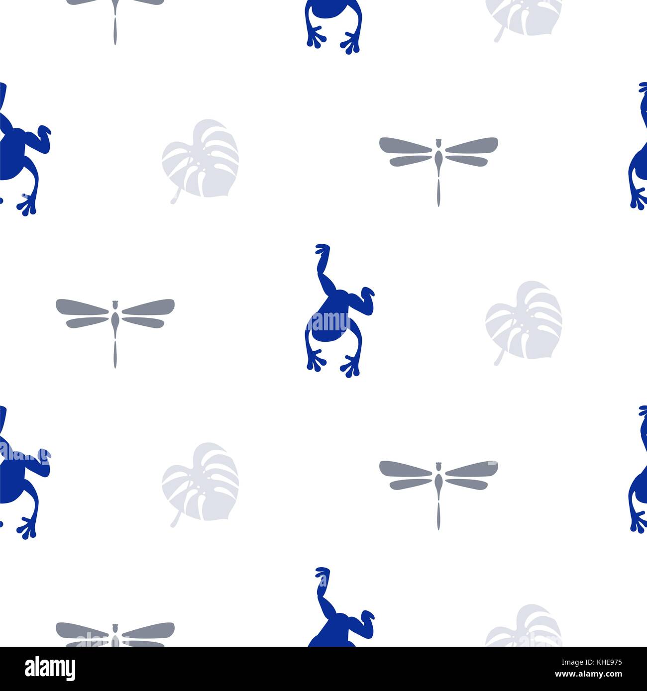 Silhouette of frog and dragonfly seamless pattern Stock Vector Image ...