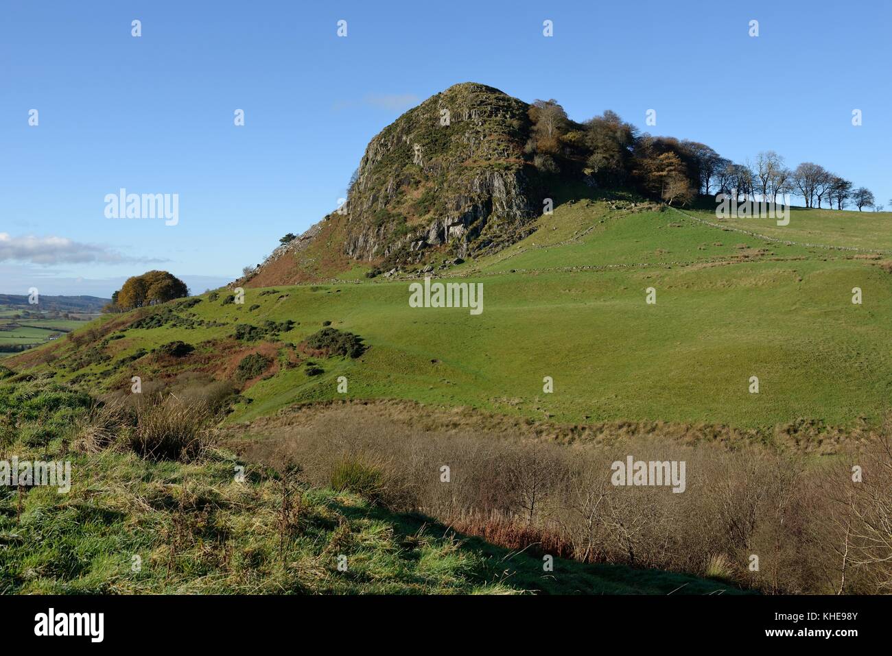 The battle of Loudoun Hill is believed to have taken place close to this volcanic plug, East Ayrshire, Scotland, UK. Stock Photo