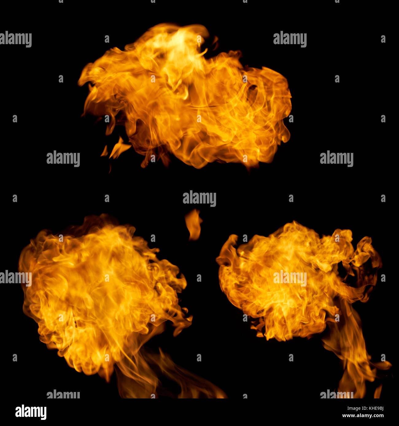 Fire flames collection isolated on black background Stock Photo