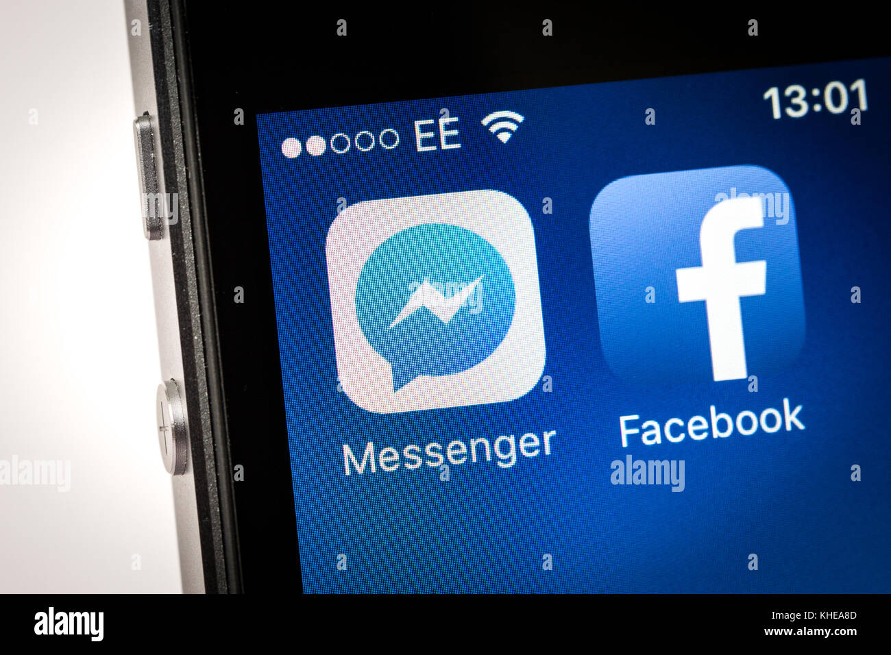Facebook Messenger and Facebook apps on an iPhone Stock Photo