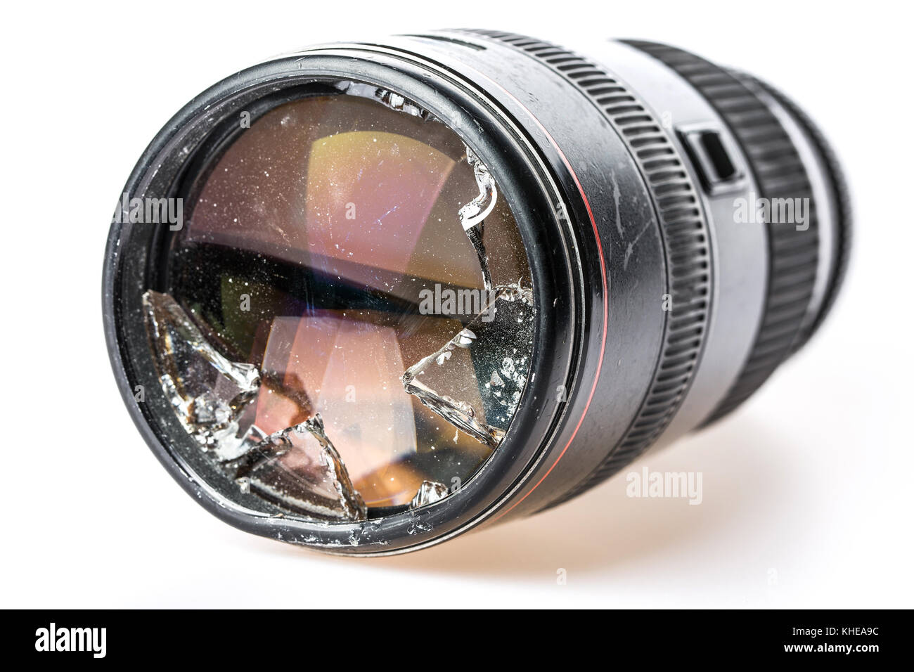 A smashed broken camera lens Stock Photo