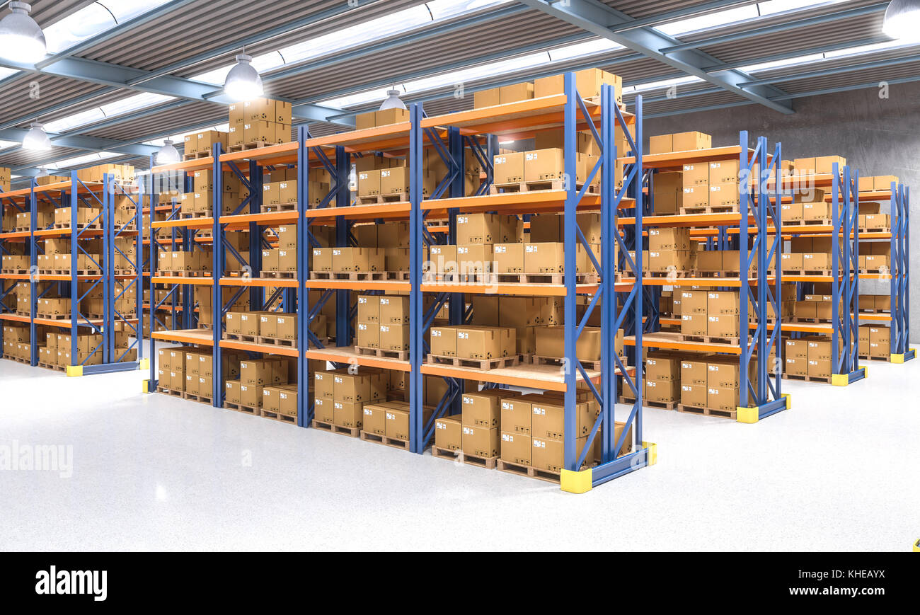 classic warehouse with pallet 3d rendering image Stock Photo