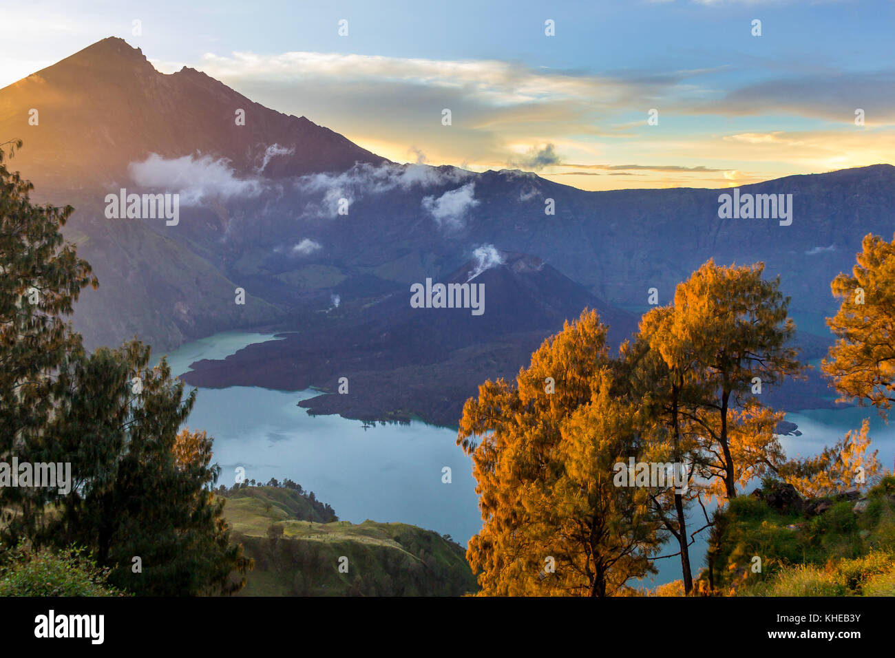 Crater lake at Mount Rinjani | Lombok | Indonesia Stock Photo