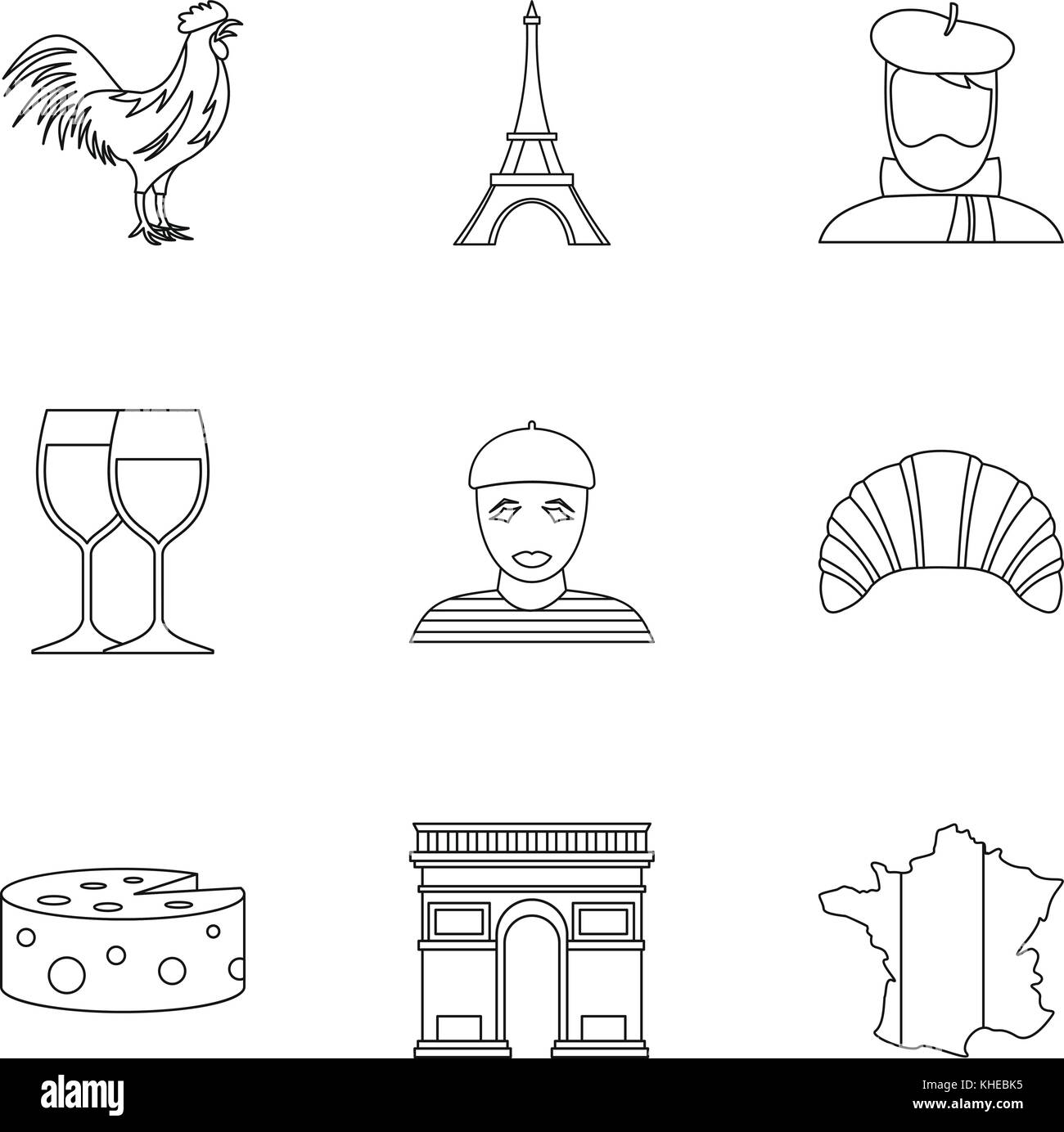 Stay in France icons set, outline style Stock Vector Image & Art - Alamy