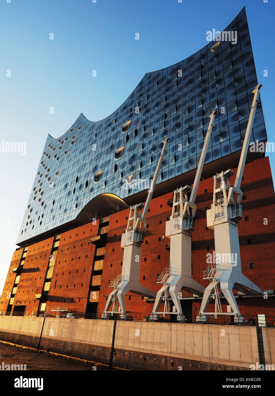 Elbphilharmonie at dawn. The building contains concert halls, a hotel and apartments (architects: Herzog & de Meuron) - Hamburg, Germany Stock Photo