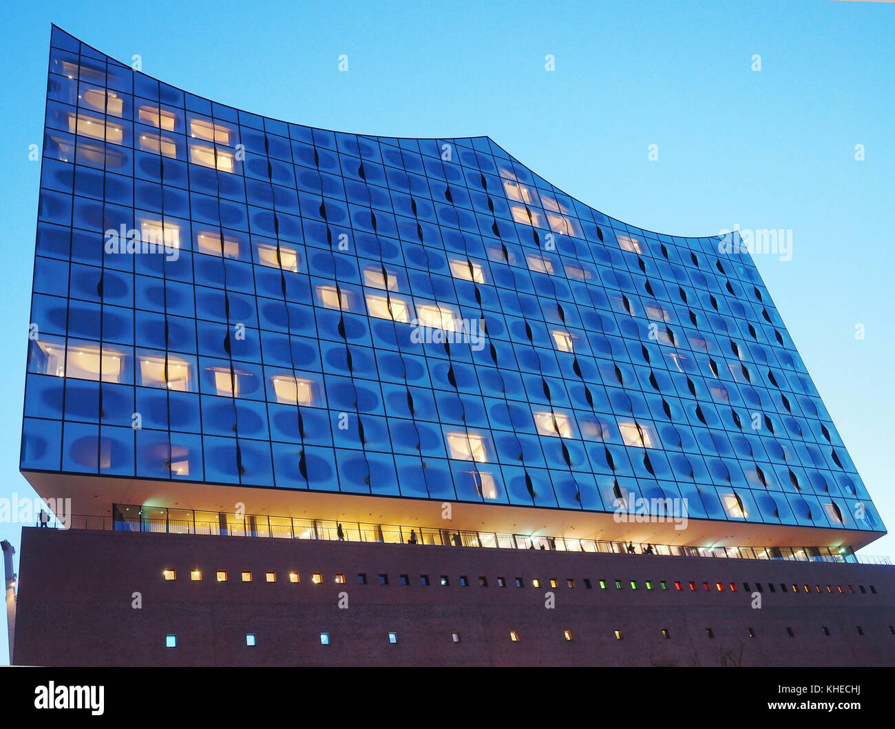 Elbphilharmonie at dawn. The building contains concert halls, a hotel and apartments (architects: Herzog & de Meuron) - Hamburg, Germany Stock Photo